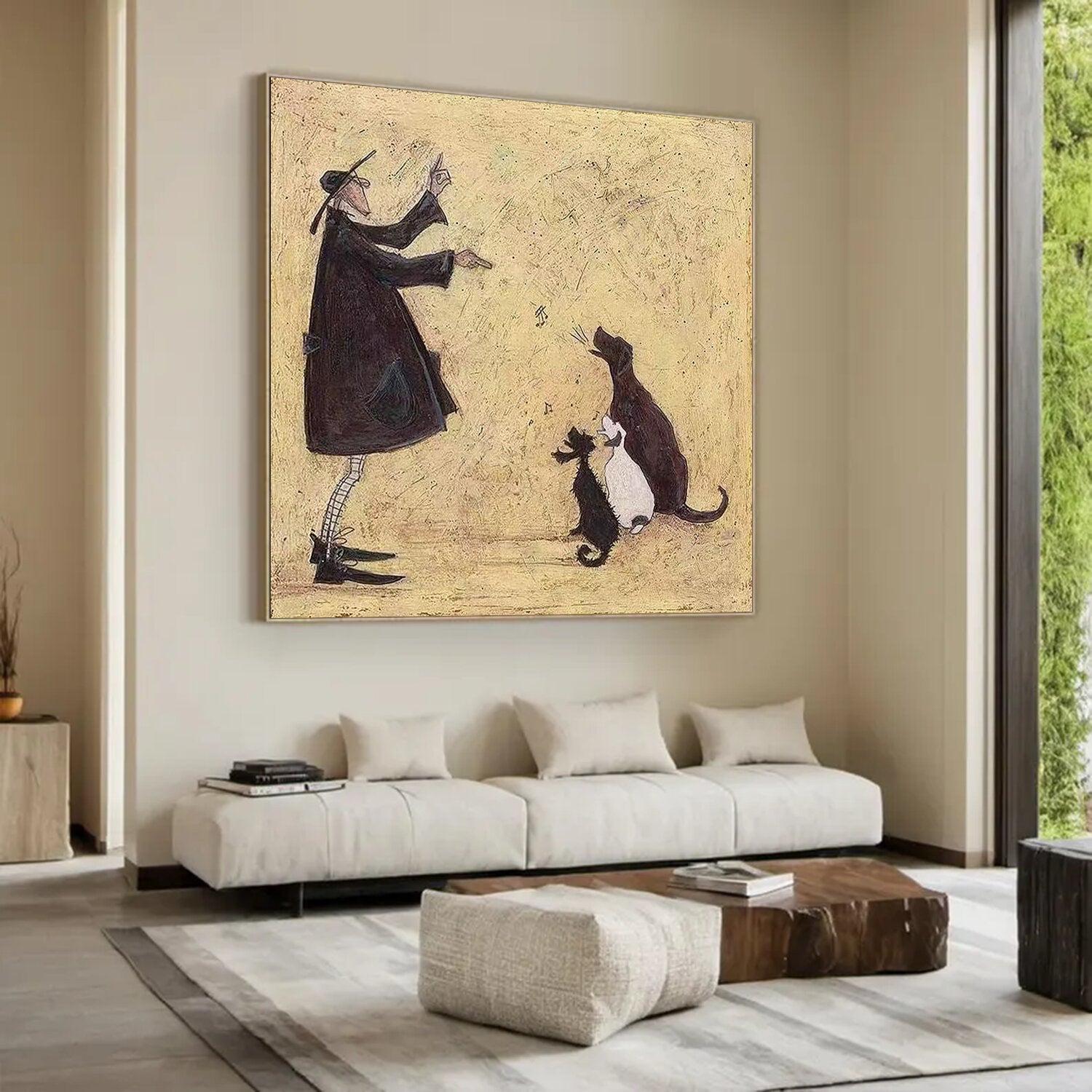 Funny Dog Lover Gift Man and Dog Art Vintage Folk Art Canvas Painting pet lover home decor