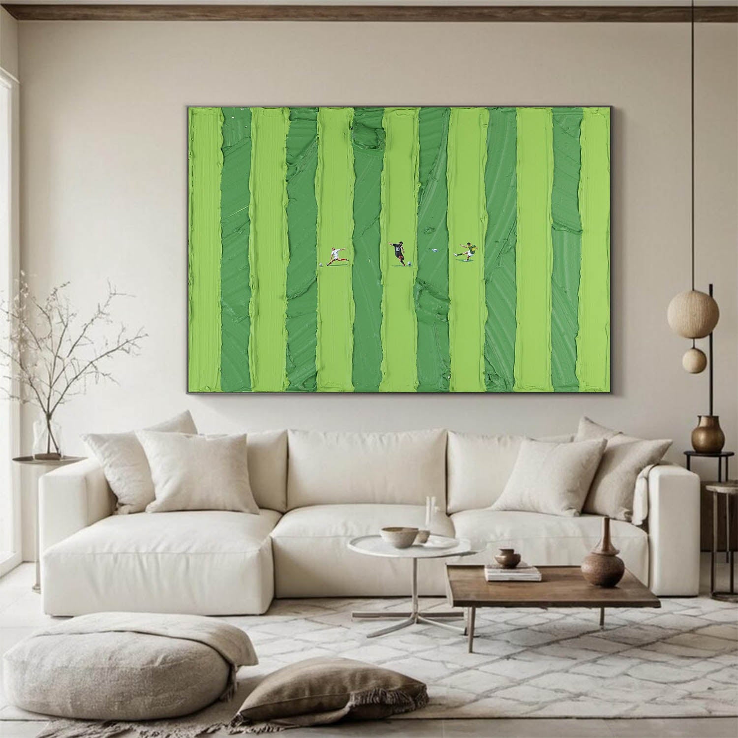 Football Sports Oil Painting Green abstract art Large Green Textured Painting on Canvas Green Minimalist Wall Art
