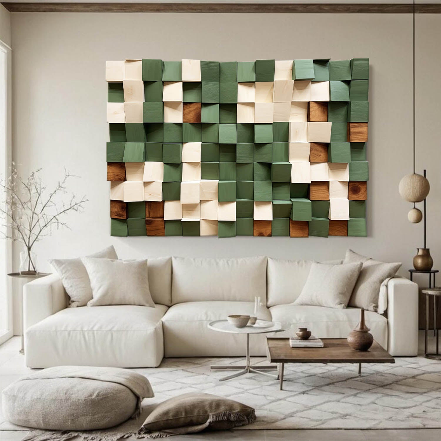 Green Sculptured art Green Wood carving wall art Green Textured Wall Art