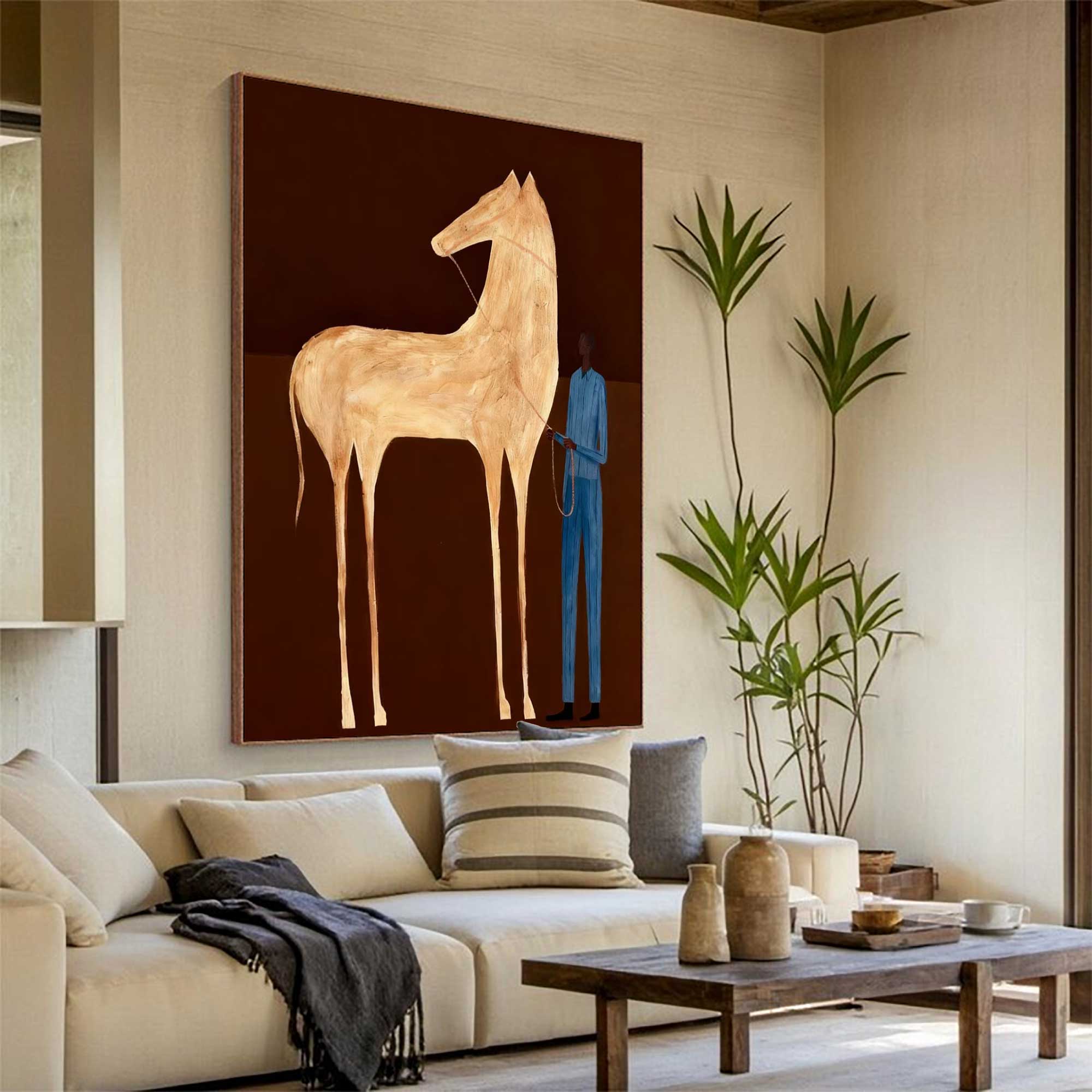 Surreal Horse Art Painting Horse Painting Modern Folk Art Horse & Rider