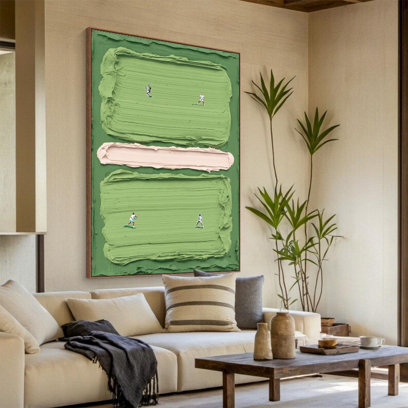 Green tennis court art Green tennis art tennis 3D textured impasto art