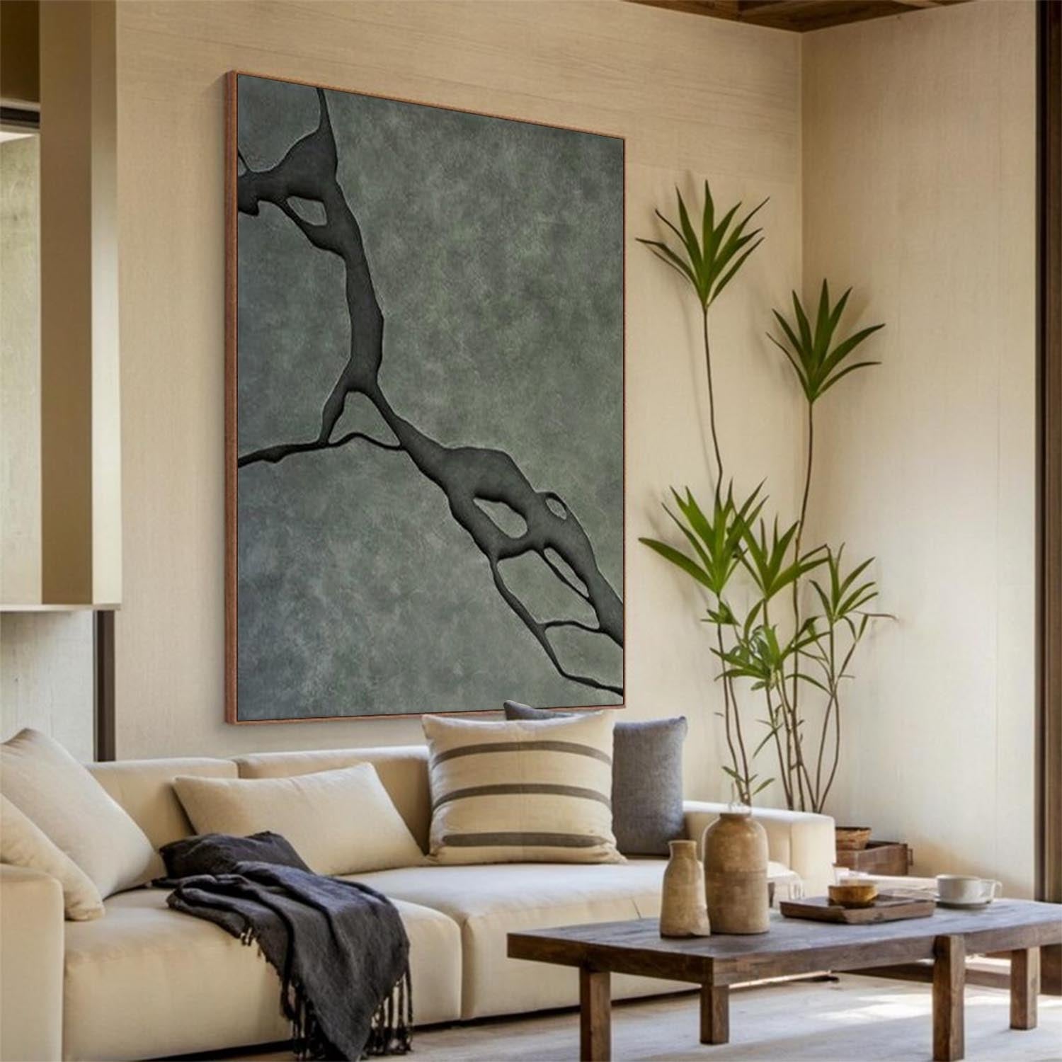 Modern Olive Green 3D Wood Wall Art Minimalist Wood Carving Wall Decor