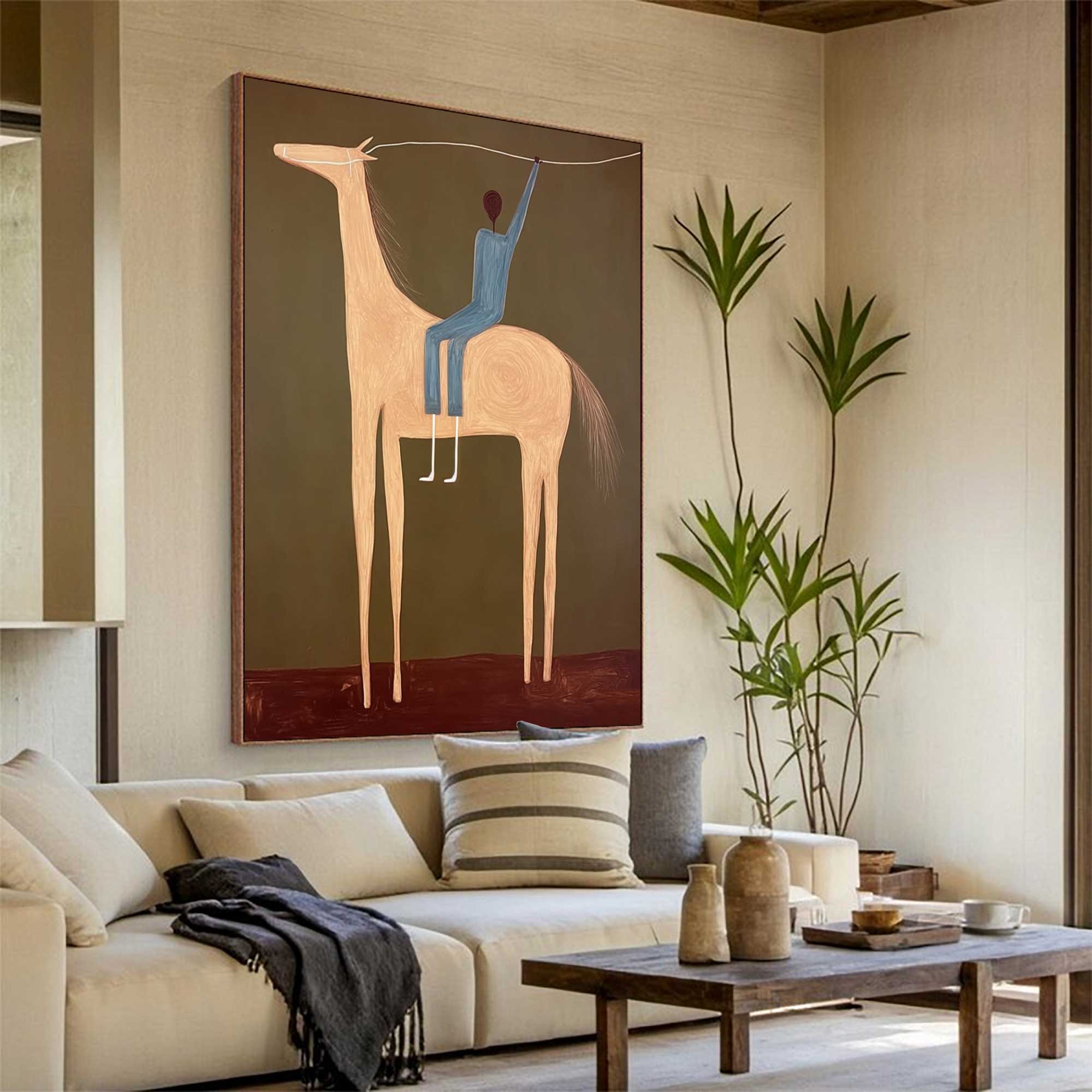 Surreal Horse Art Painting Figure & Horse Painting Modern Folk Art Horse & Rider