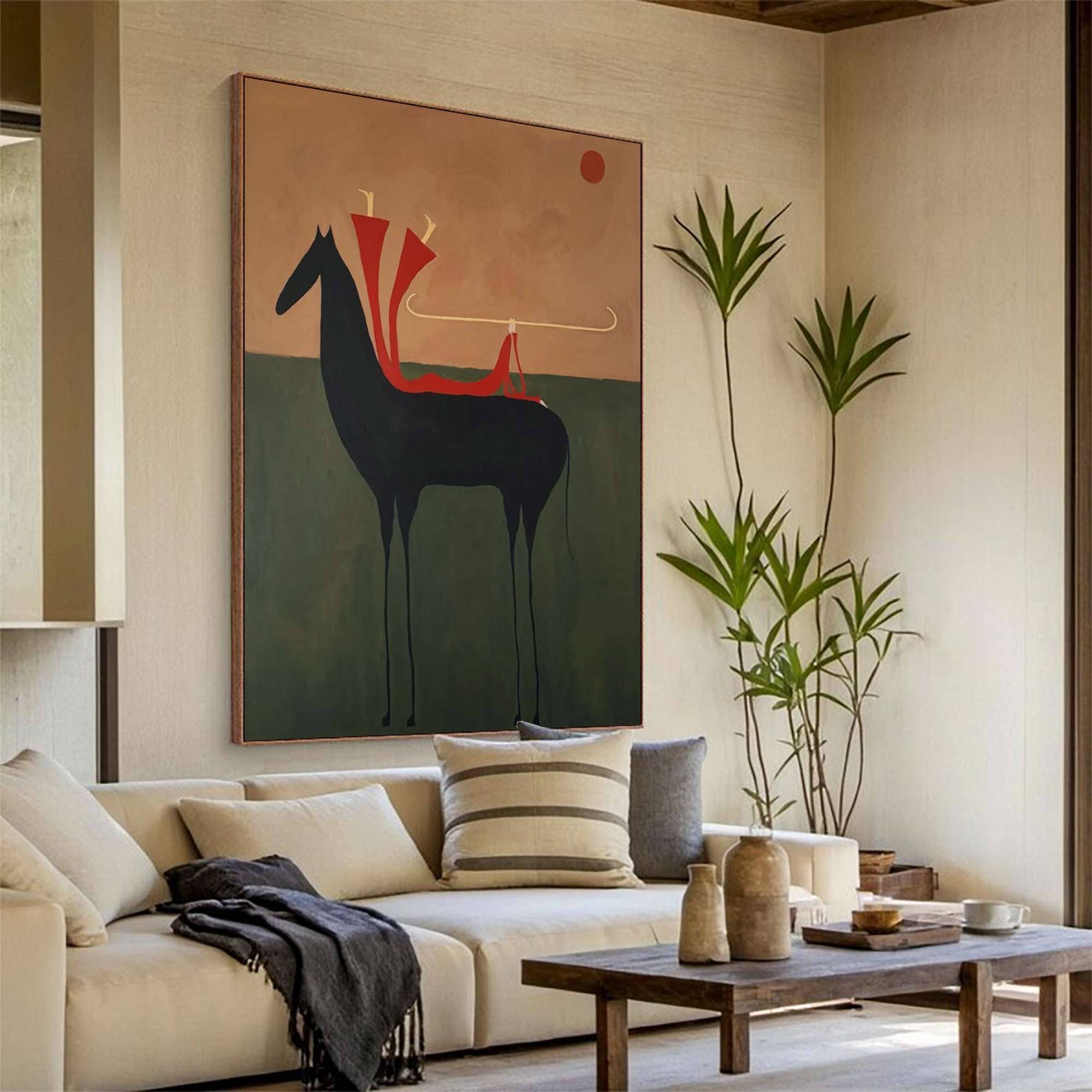 Surreal Horse & Rider Art Painting Whimsical Folk Art Wall Decor Quirky Equestrian Painting