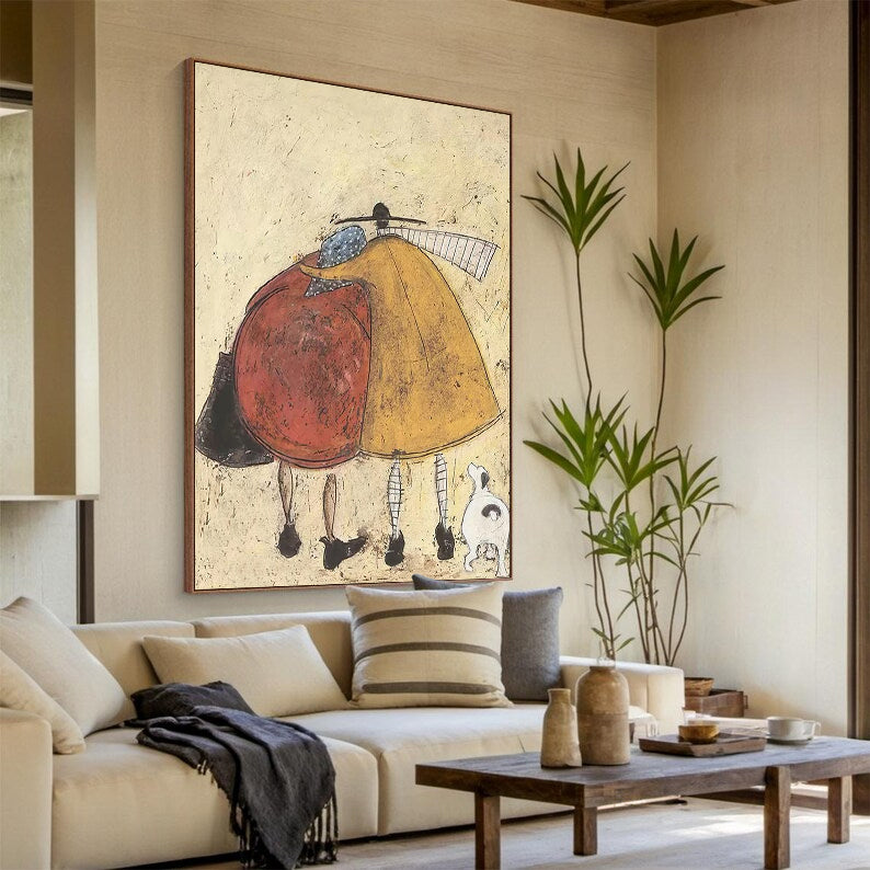 Modern Abstract Hugging Figures Canvas Art - Handcrafted Mid-Century Wall Decor for Living Room