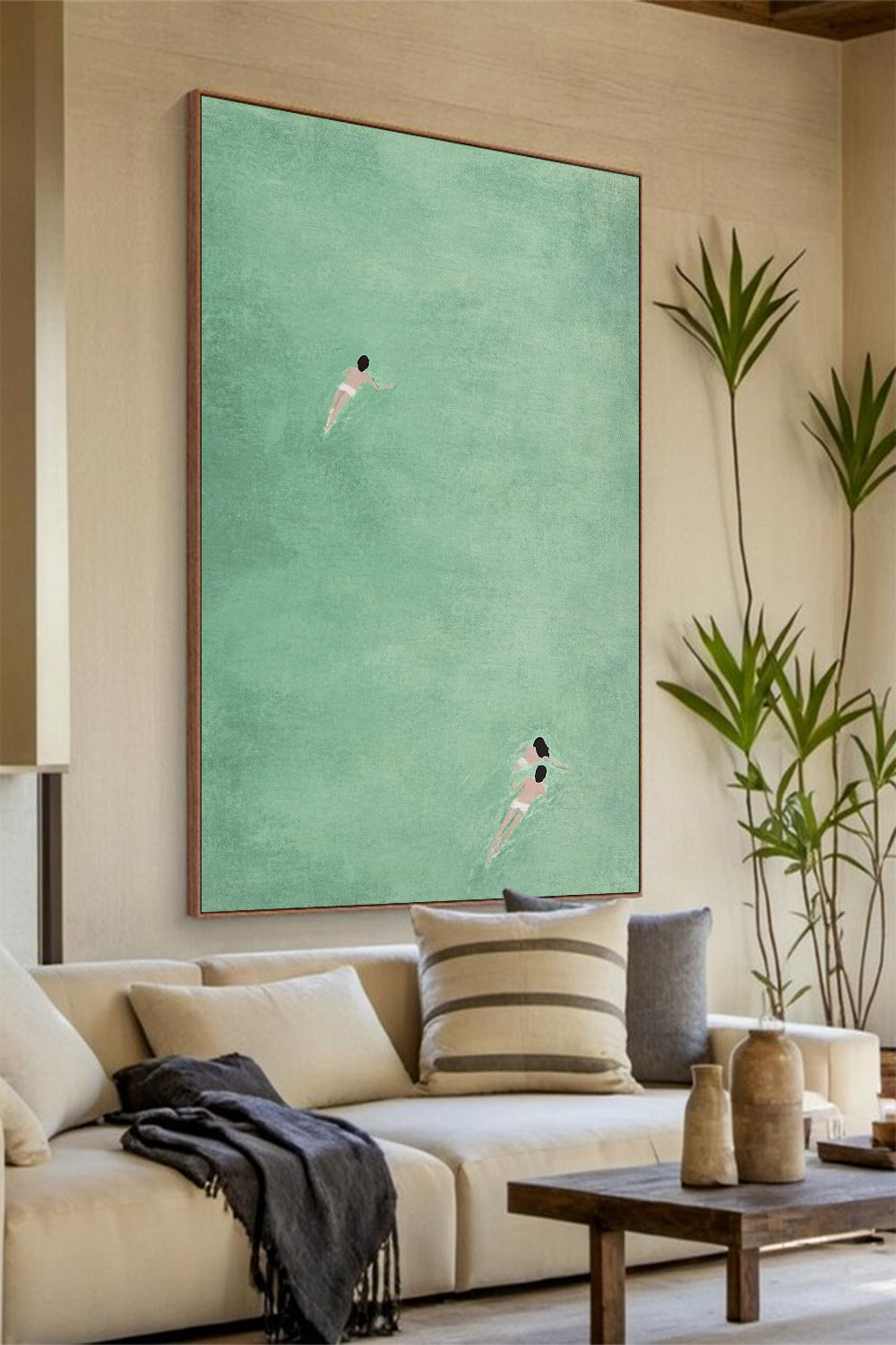 Family swimming painting,Swimming Drawing art, holiday style wall art