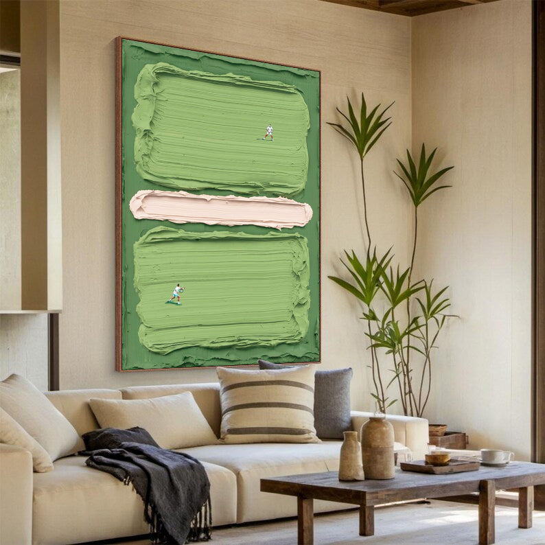 tennis art green tennis court art green tennis 3D textured impasto art contemporary art personalized gift