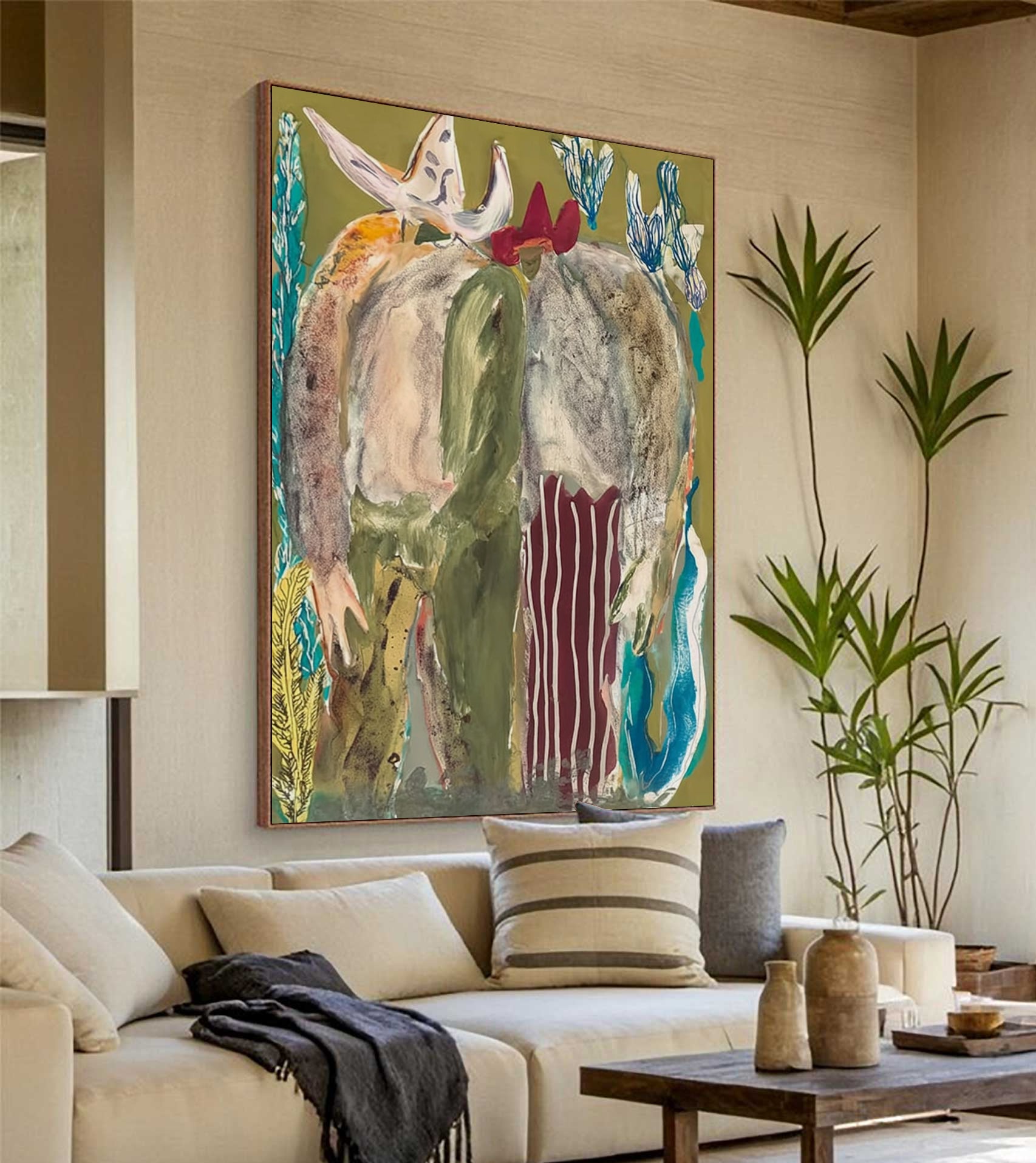 Retro Portrait Art Contemporary Folk Painting Bold Color Figurative Art