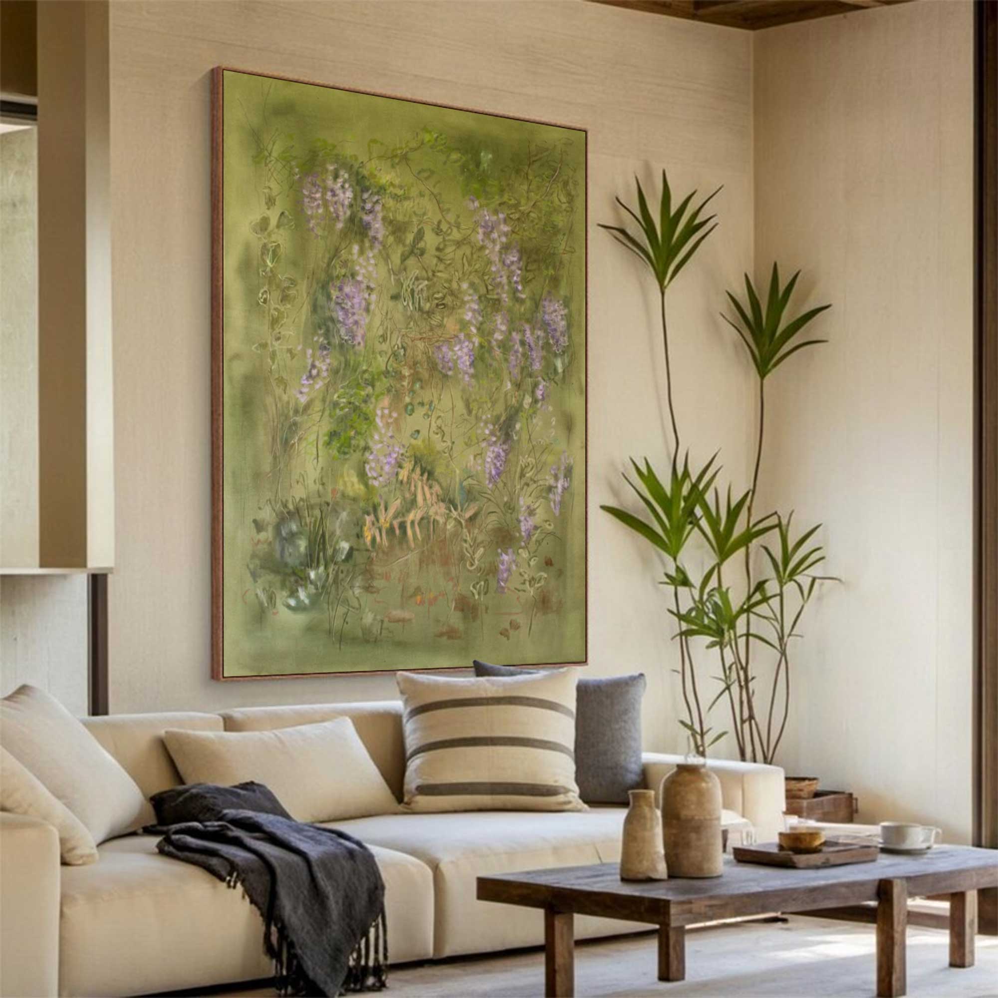 flower painting Green abstract painting, green plant wall painting