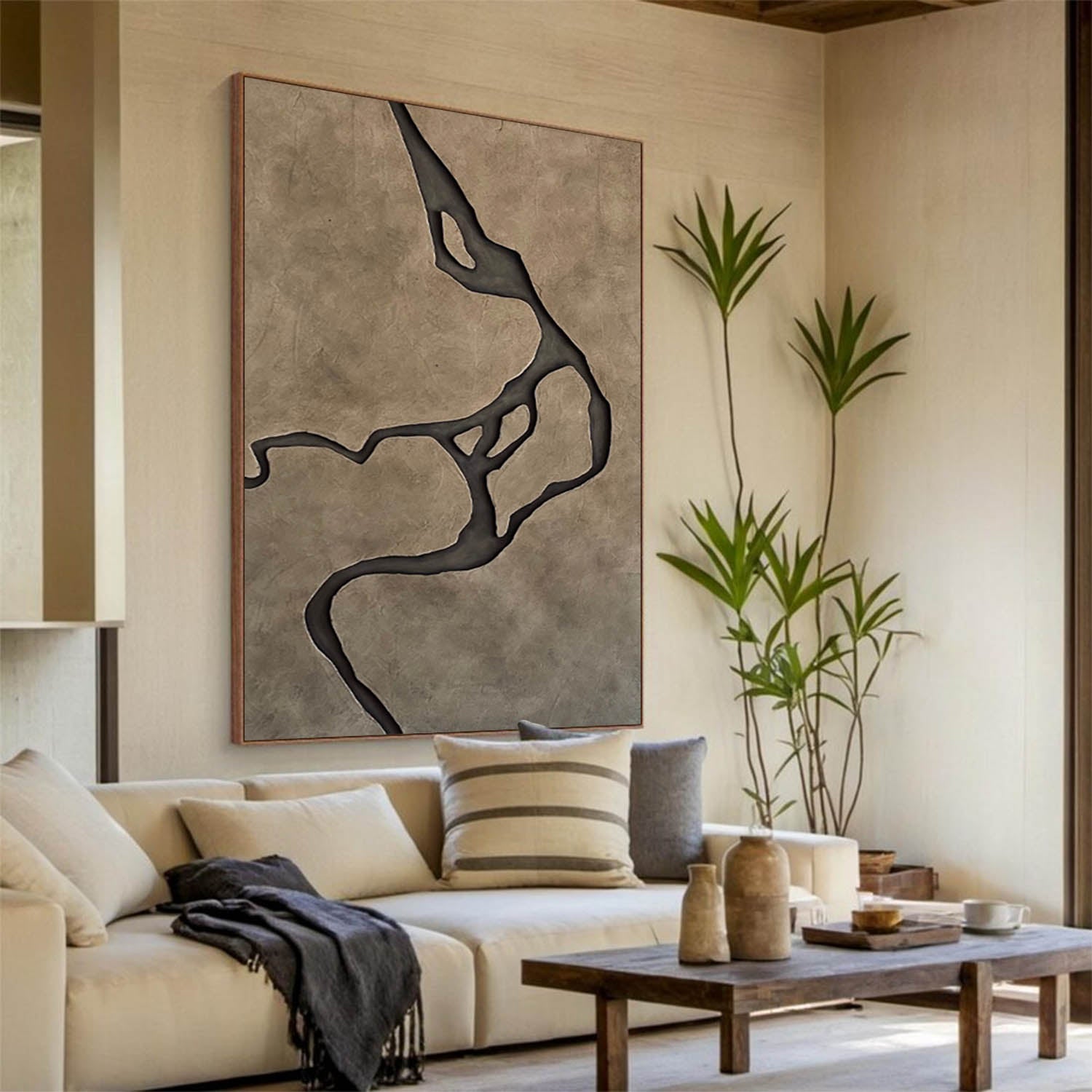 Hand-Carved River Veins Wood Wall Art - Wabi-Sabi 3D Relief Sculpture For Living Room Decor