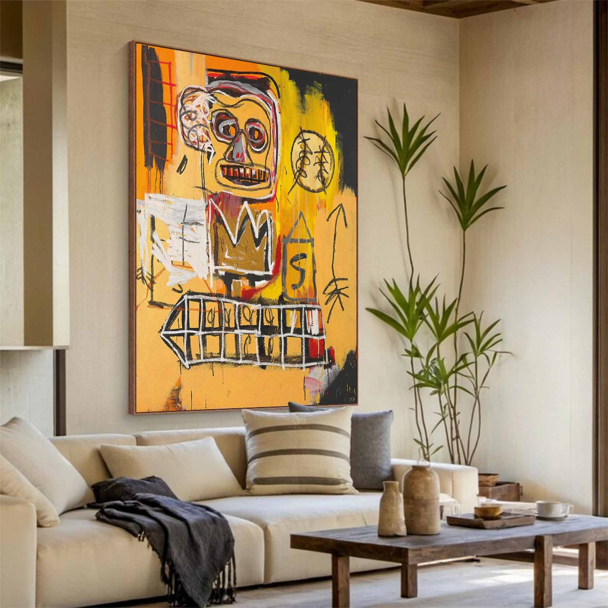 Basquiat style painting Colorful abstract art Basquiat style yellow abstract art