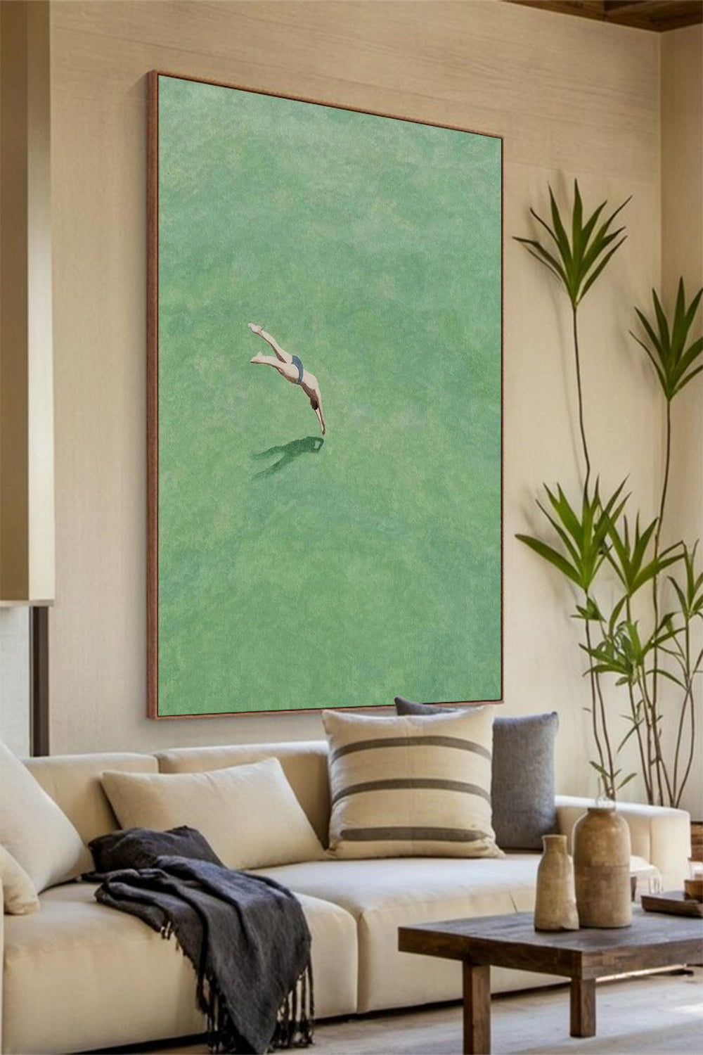 Diving Swimming Drawing A man Swimming Drawing Large green wall art swimming painting holiday style wall art