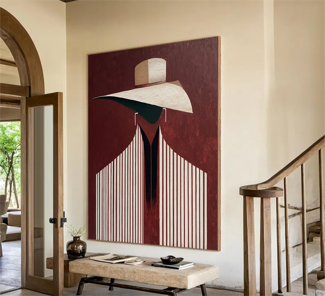 Burgundy background Wall Art Contemporary Abstract Portrait Painting