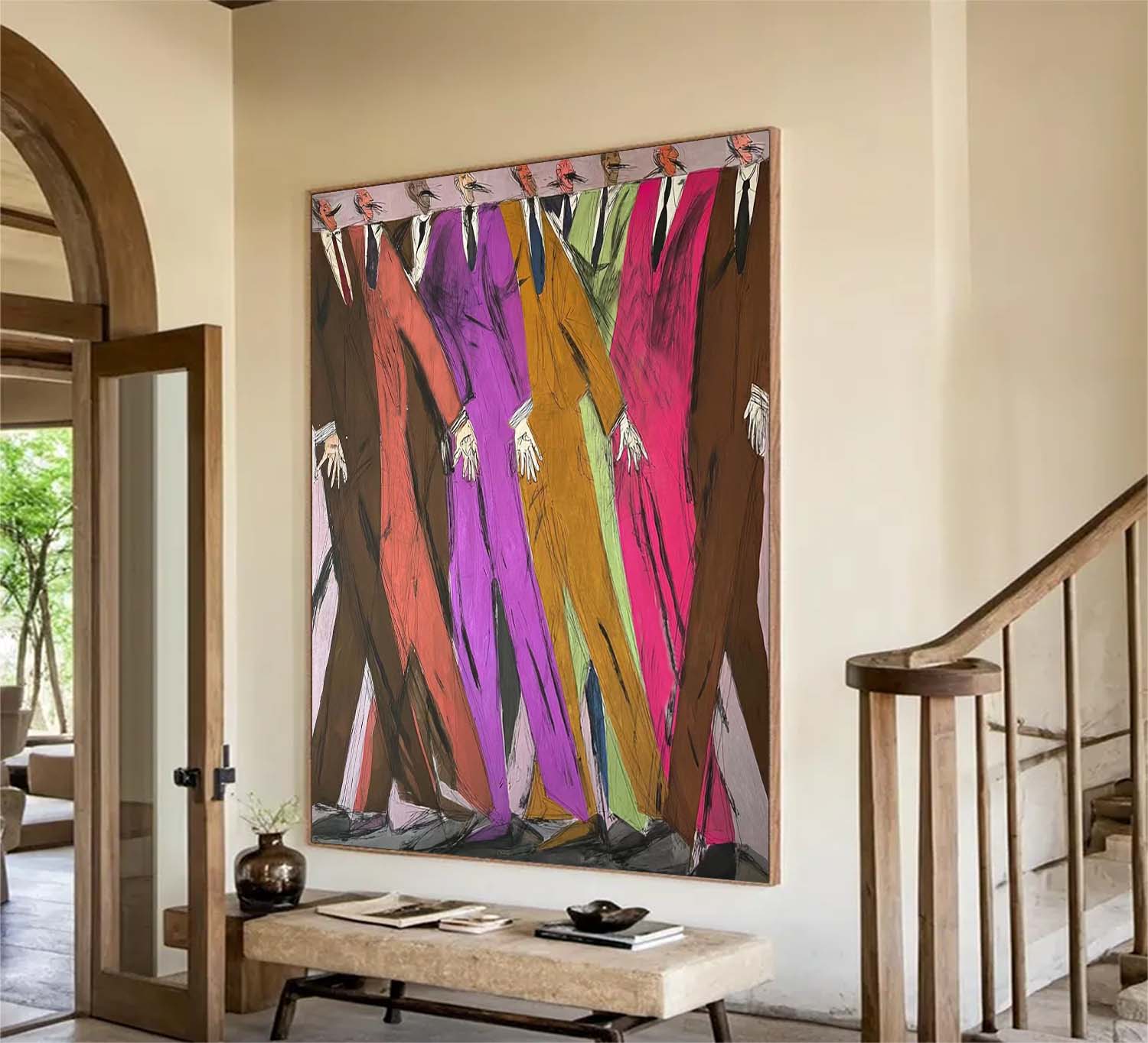 Colorful Abstract Men in Suits Oil Painting -Hand-Painted Expressionist Figurative Wall Art