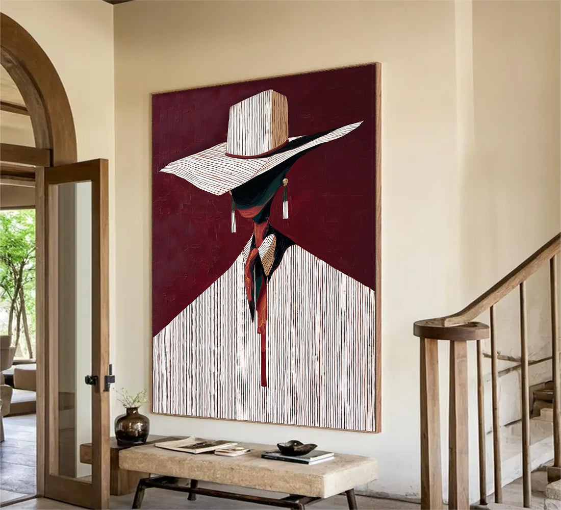 Minimalist Figure Painting Burgundy background Abstract Portrait Painting