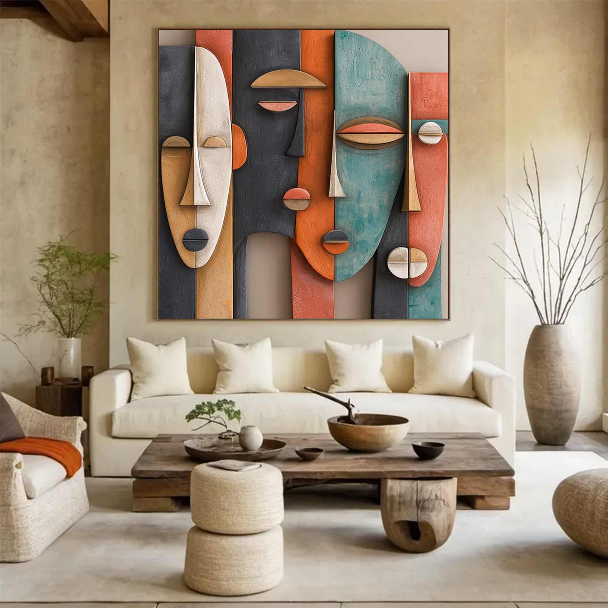 Abstract face painting Sculptured art Painting Wood carving wall art