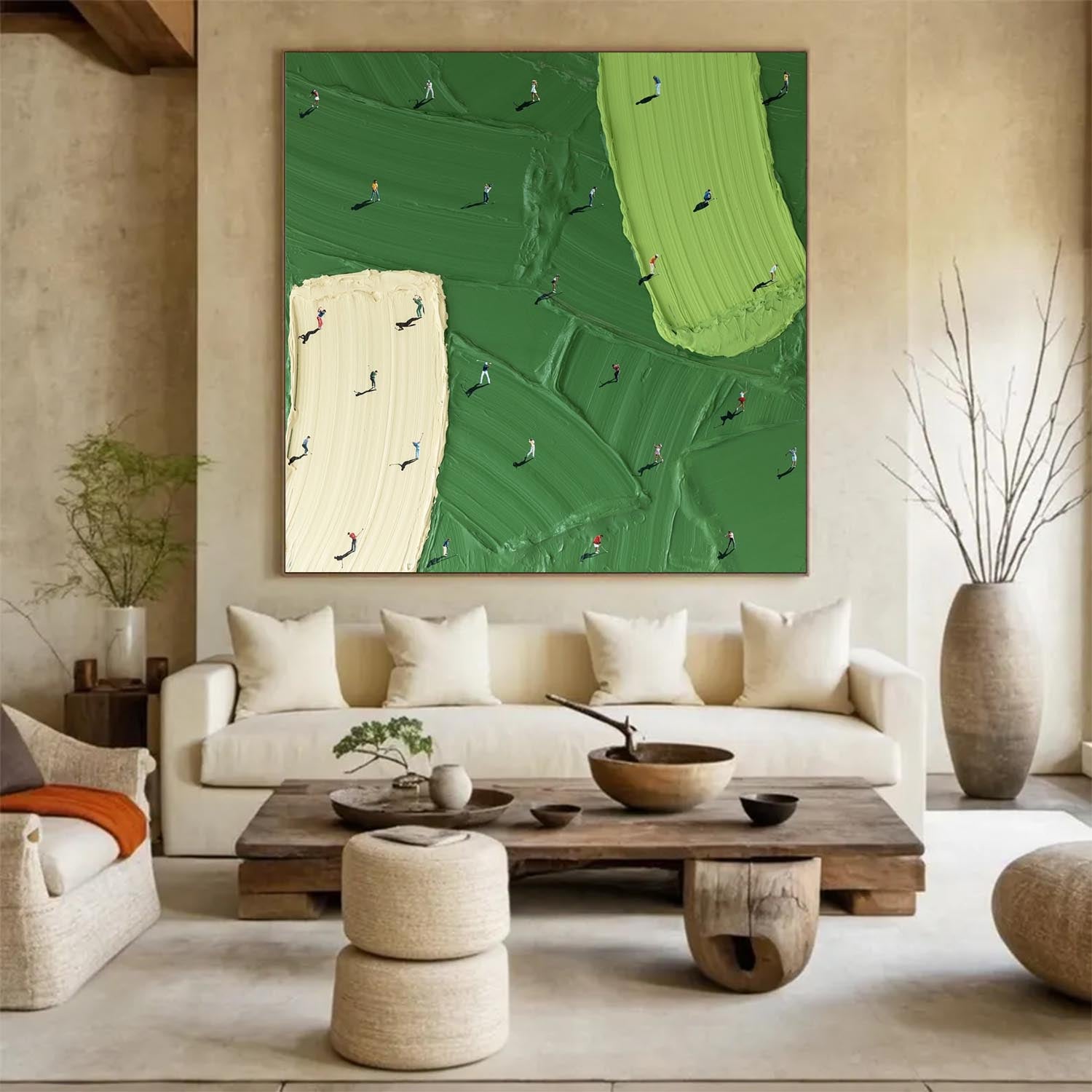 Golf Course Painting Green Textured Wall Art Large Green Abstract Painting Golf Lovers Gifts Handmade Painting