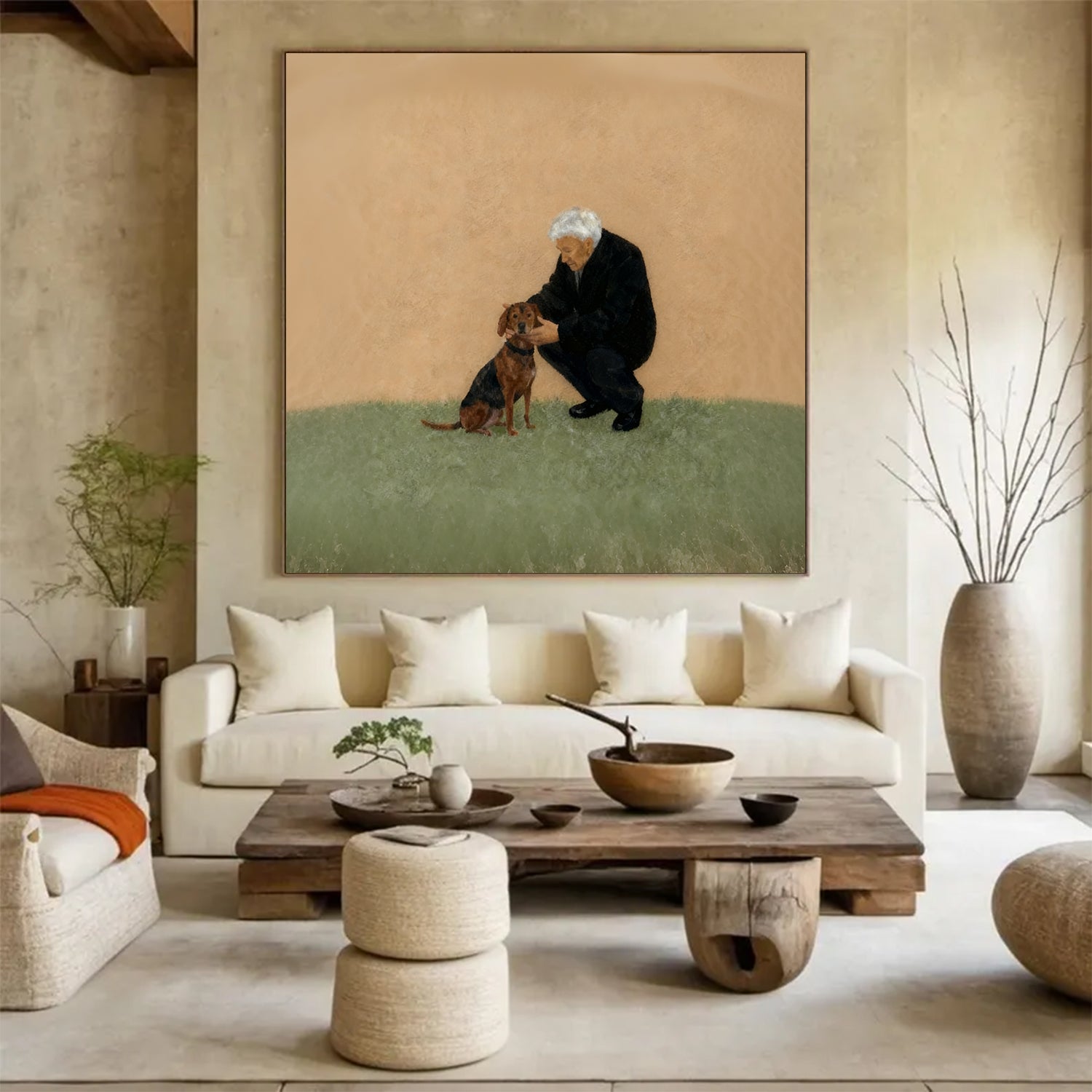 Elderly Man and Dog Oil Painting Dog Lover Gift Art Older people Puppy Oil Painting