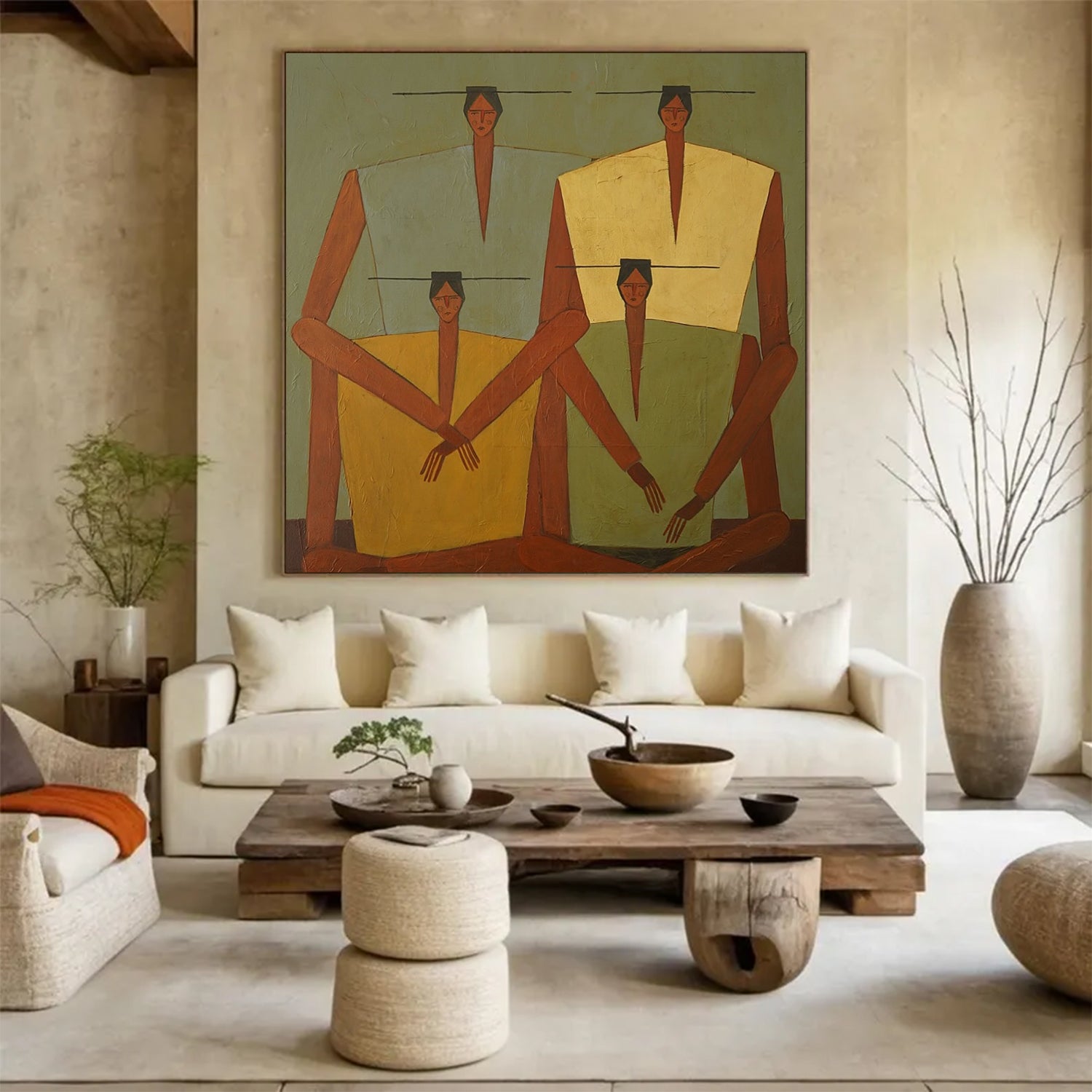 Earth-Toned Abstract Figurative Painting - Modern Folk Art Painting