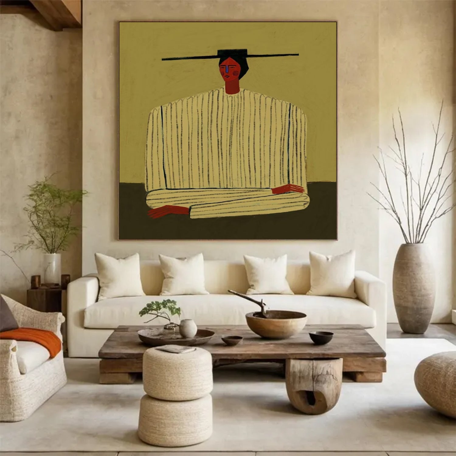 Earth-Toned Abstract Figurative Painting - Modern Folk Art Painting