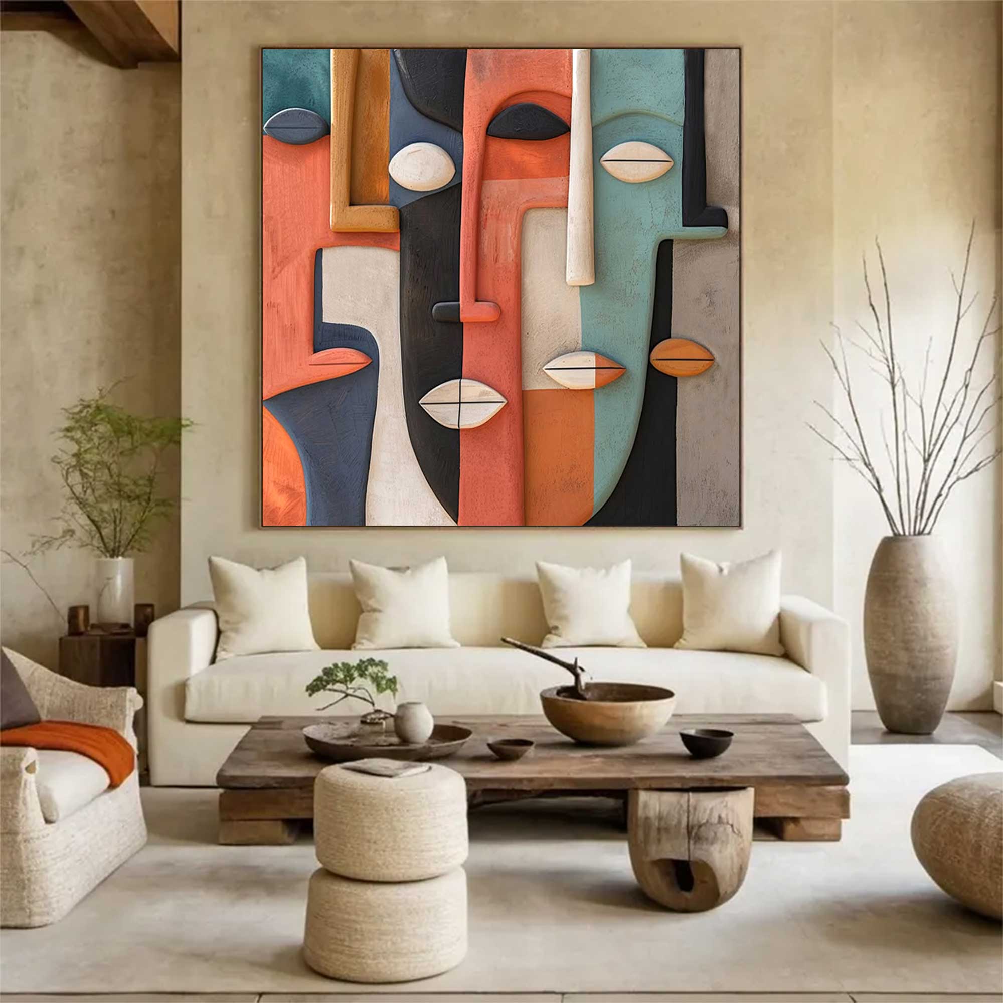 Wood carving wall art Face Sculptured art Painting Face Abstract wall art