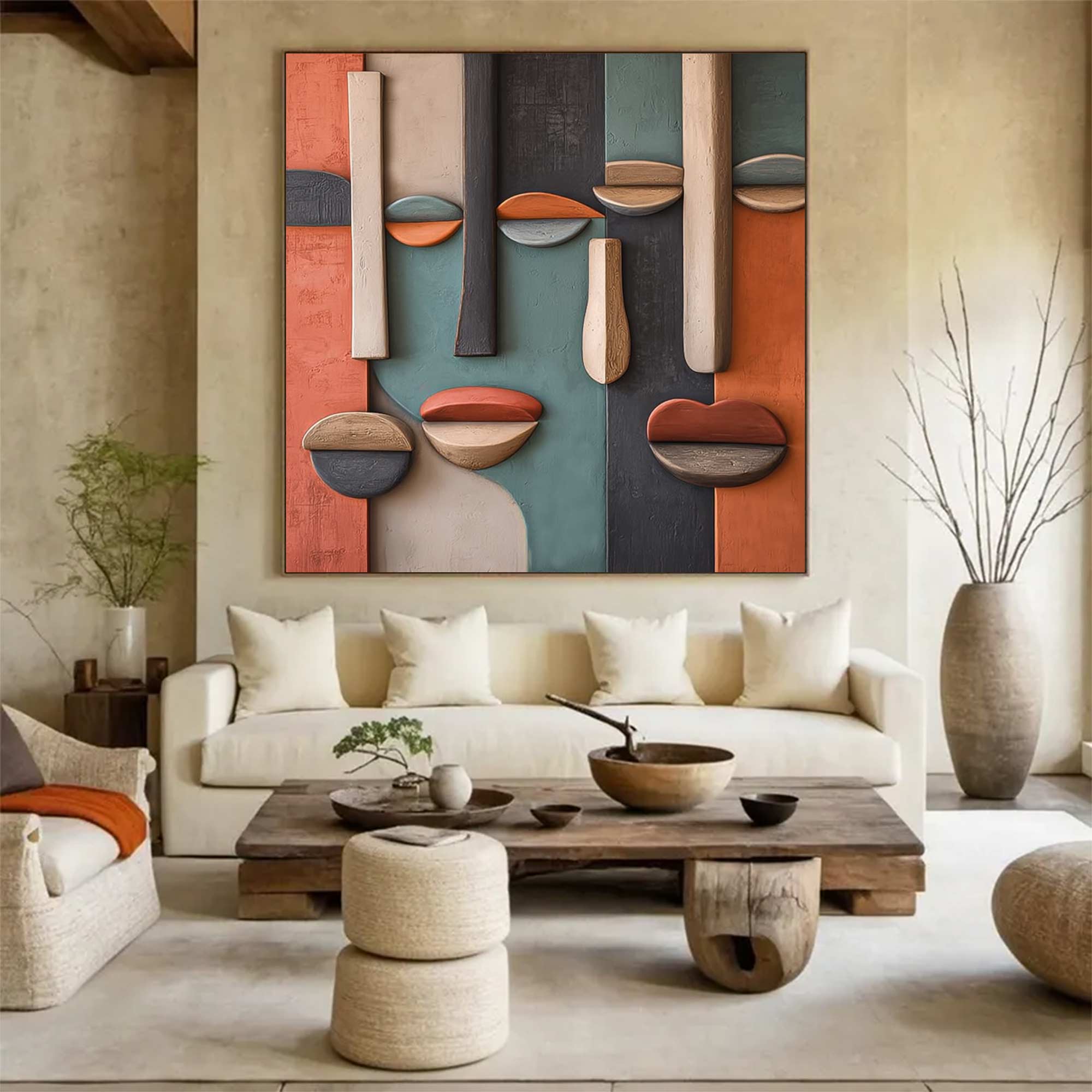 Face Sculptured art Painting Wood carving wall art Abstract painting