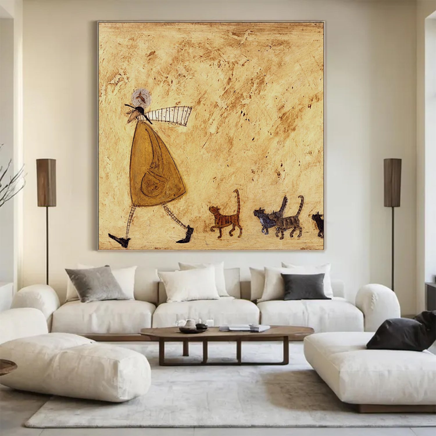 Cat Lover Gift Vintage Folk Art Painting Whimsical Cat Wall Art Rustic Home Decor