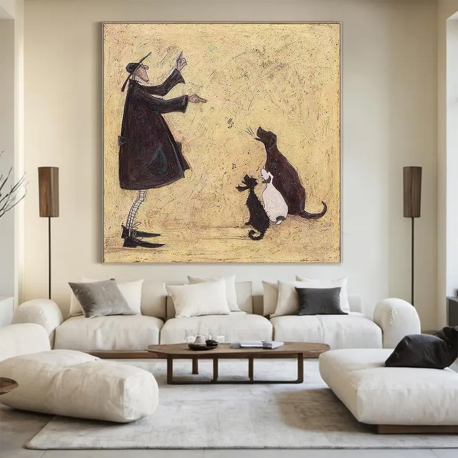 Funny Dog Lover Gift Man and Dog Art Vintage Folk Art Canvas Painting pet lover home decor