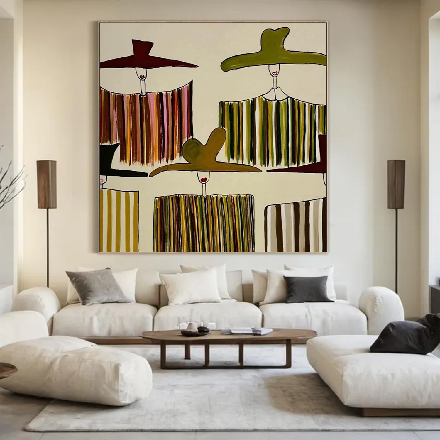 Olive Green figure Abstract Painting Mid-Century Modern Farmhouse wall decor for dining room