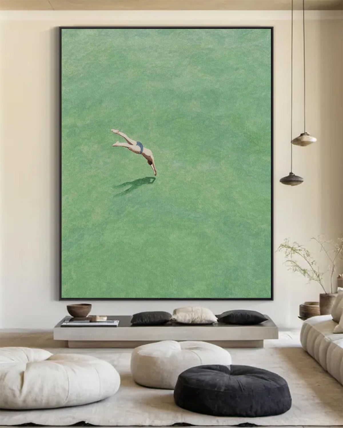 Diving Swimming Drawing A man Swimming Drawing Large green wall art swimming painting holiday style wall art