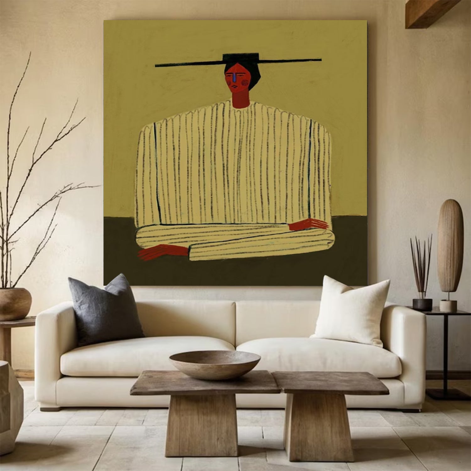 Earth-Toned Abstract Figurative Painting - Modern Folk Art Painting