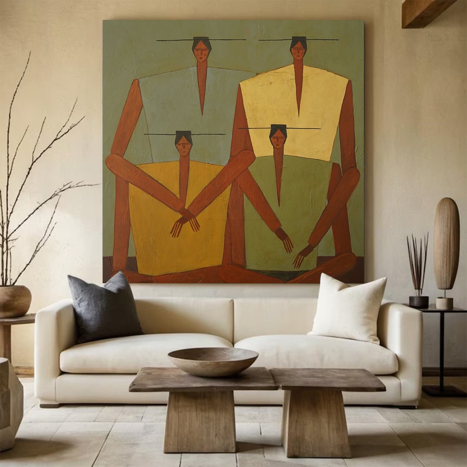 Earth-Toned Abstract Figurative Painting - Modern Folk Art Painting