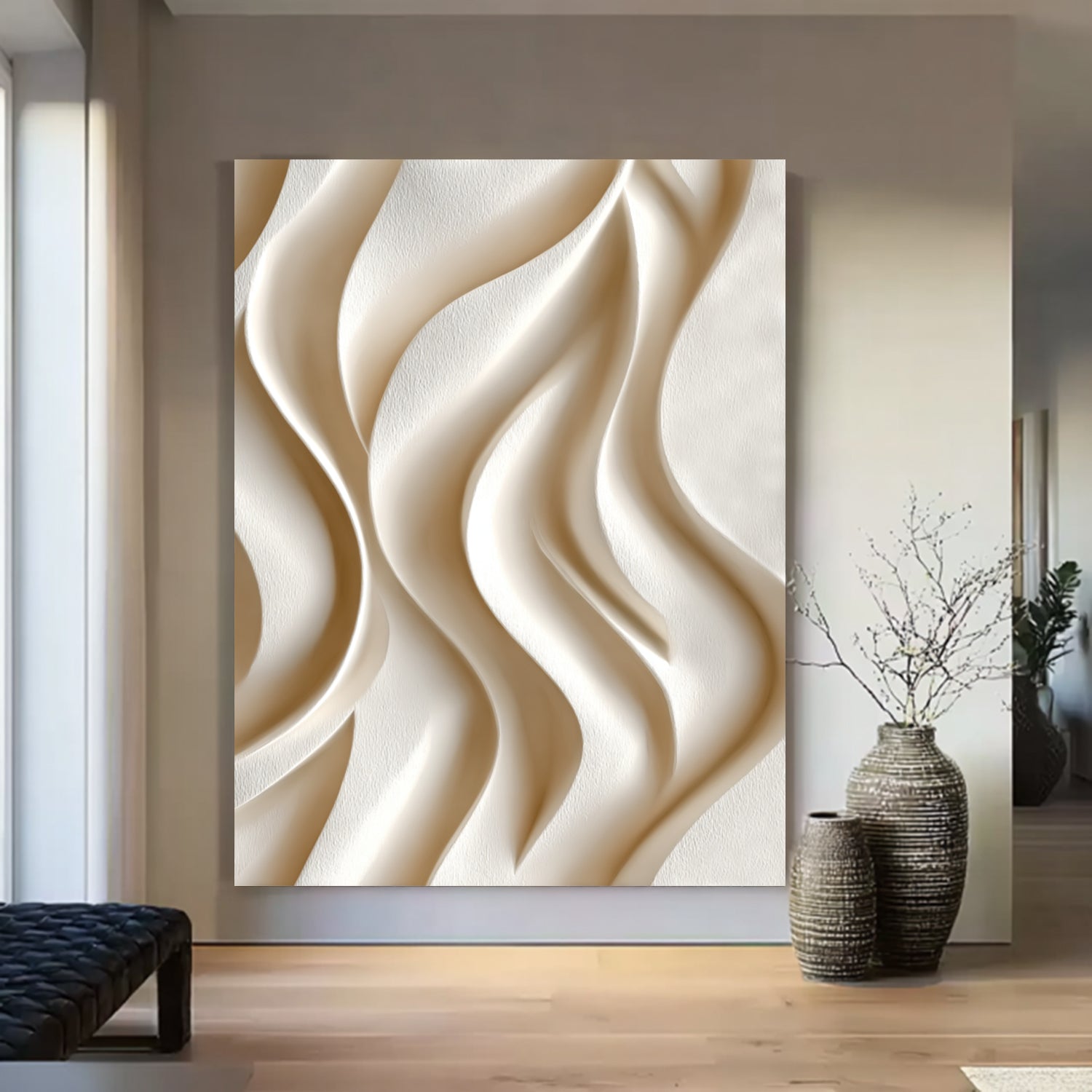White Sculptured art Painting Wood carving wall art- Wooden wall decor