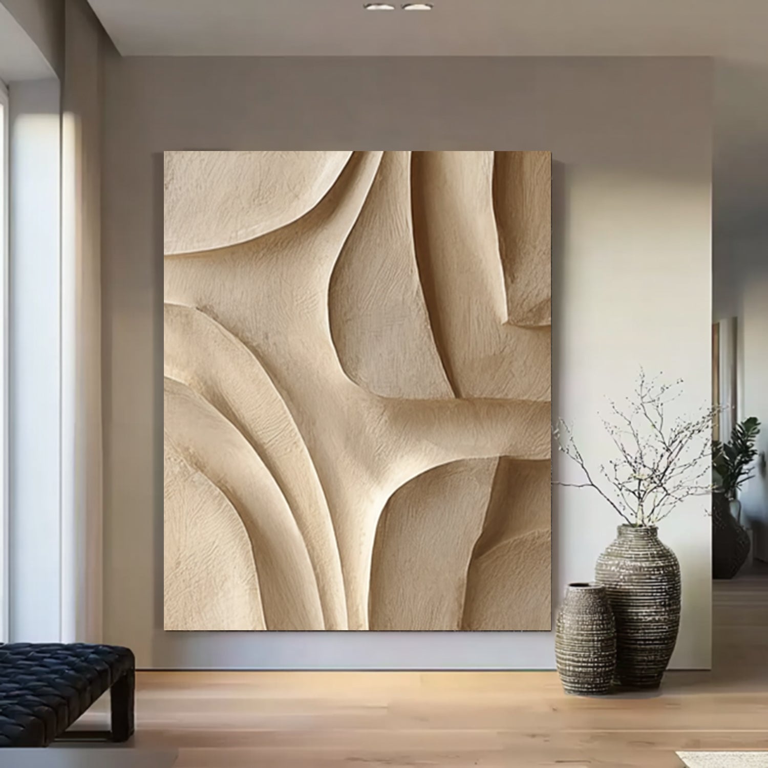 Large Beige Wood Wall Decor 3D Textured Wood Wall Art for Living Room