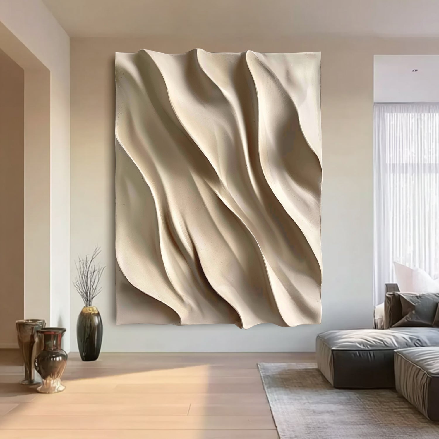 3D Textured Wood Wall Art | Neutral Boho Organic Wood Sculpture Decor