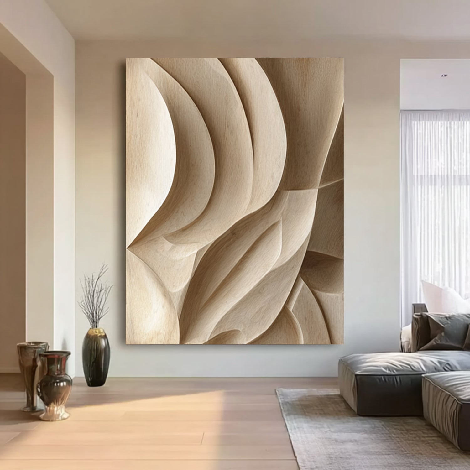 3D Textured Wood Wall Art Neutral Tone Wood Wall Decor Boho Wood Wall Art