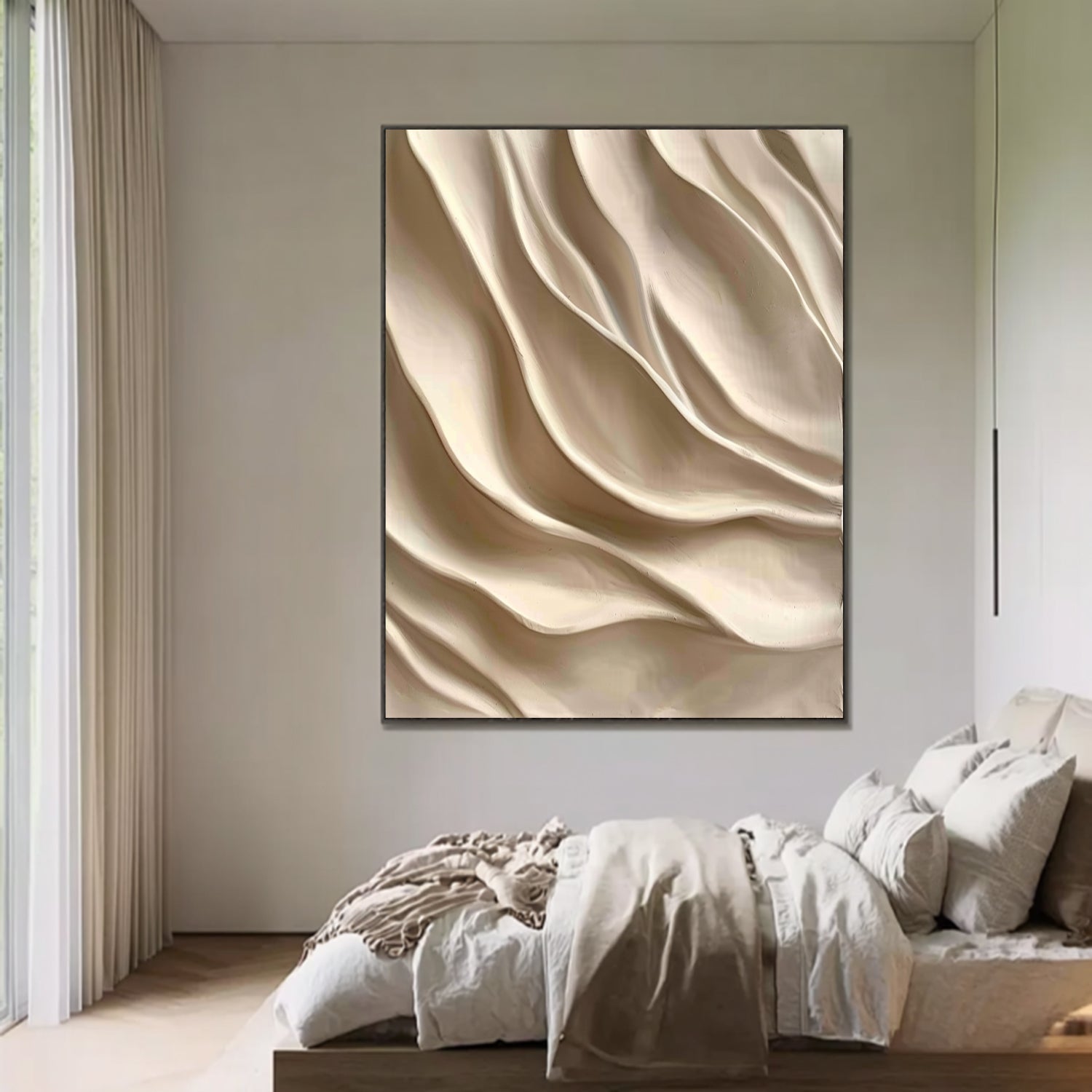 3D Wood Textured Wall Art Large Beige 3D Wall Art for Living Room
