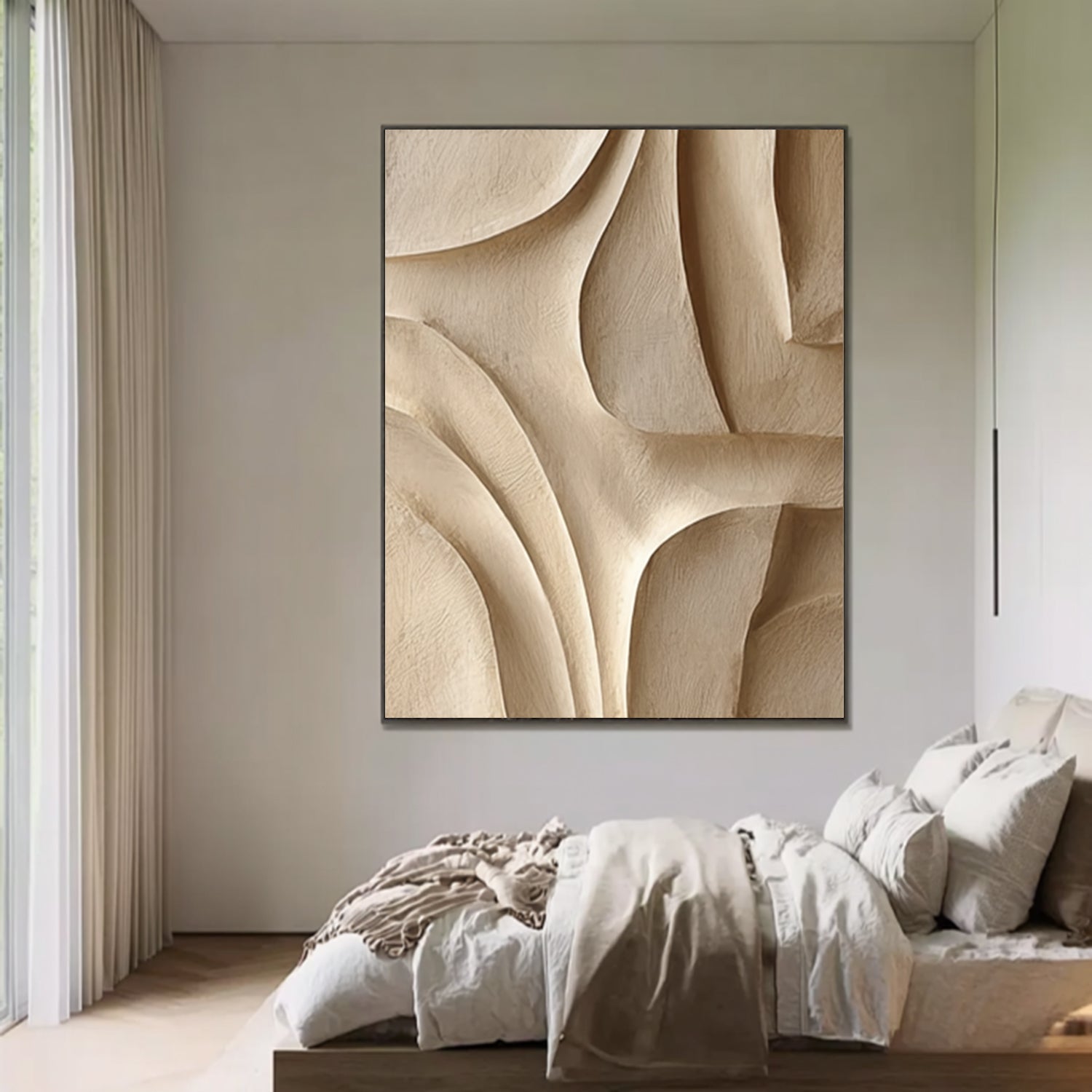 Large Beige Wood Wall Decor 3D Textured Wood Wall Art for Living Room