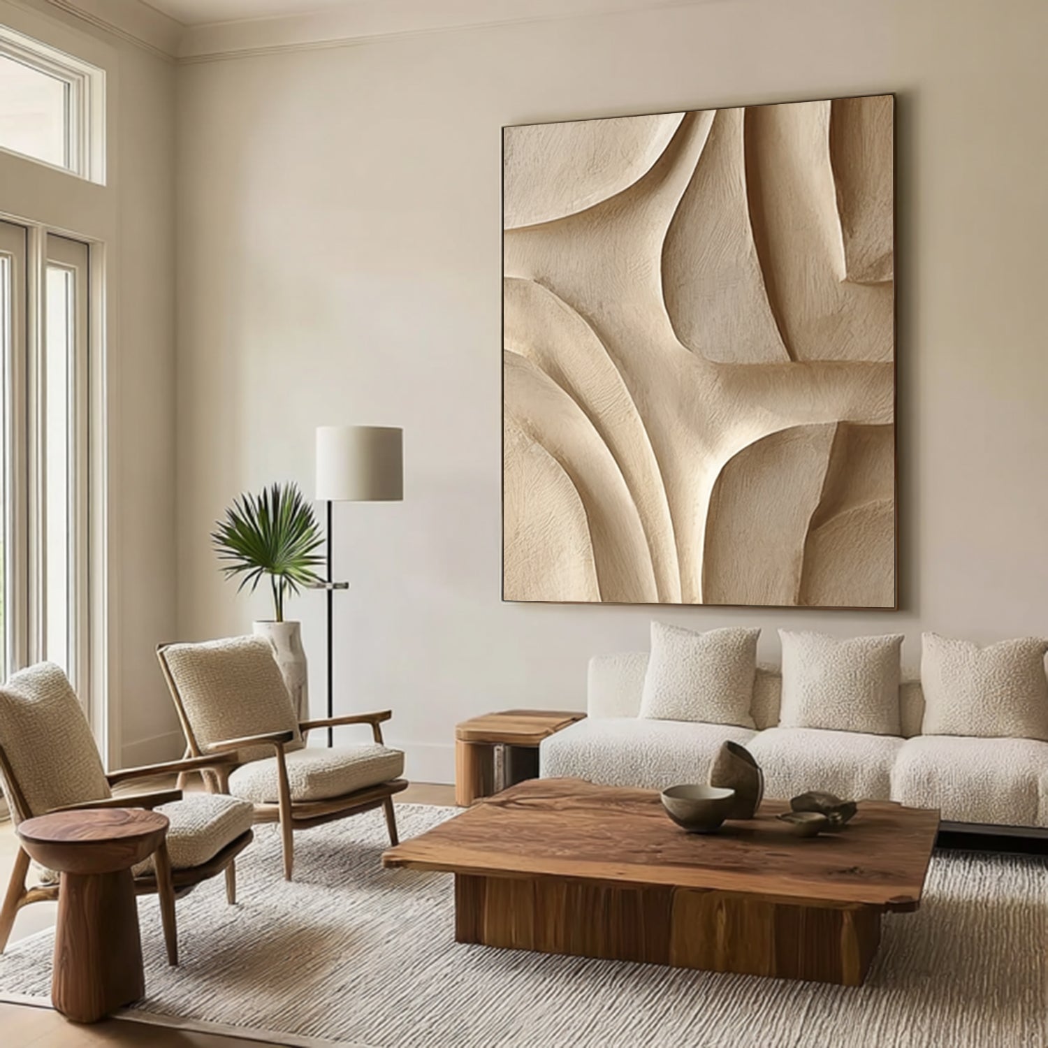 Large Beige Wood Wall Decor 3D Textured Wood Wall Art for Living Room
