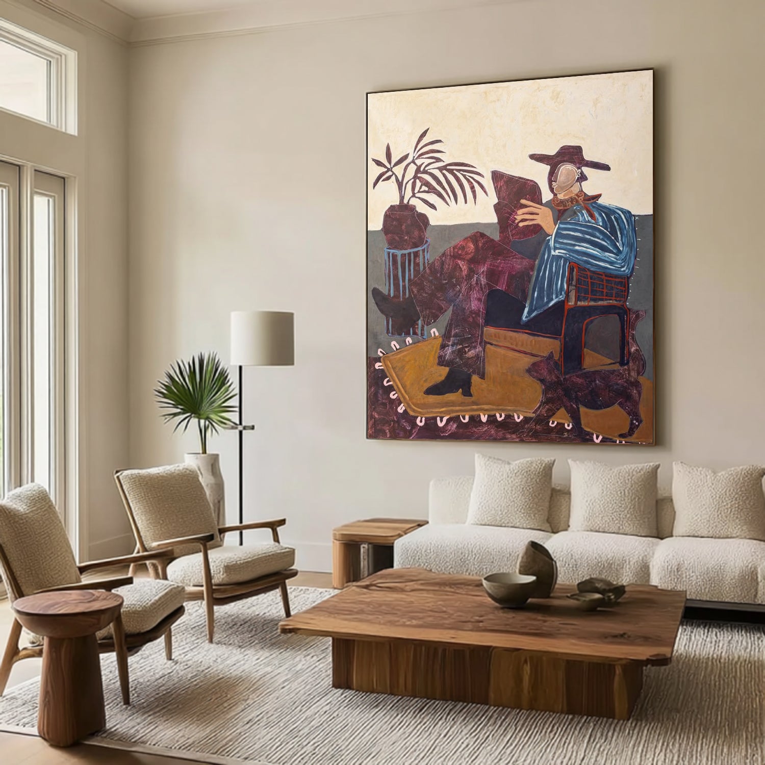 Modern Figurative Portrait Oil Painting Mid-century Modern People Decor