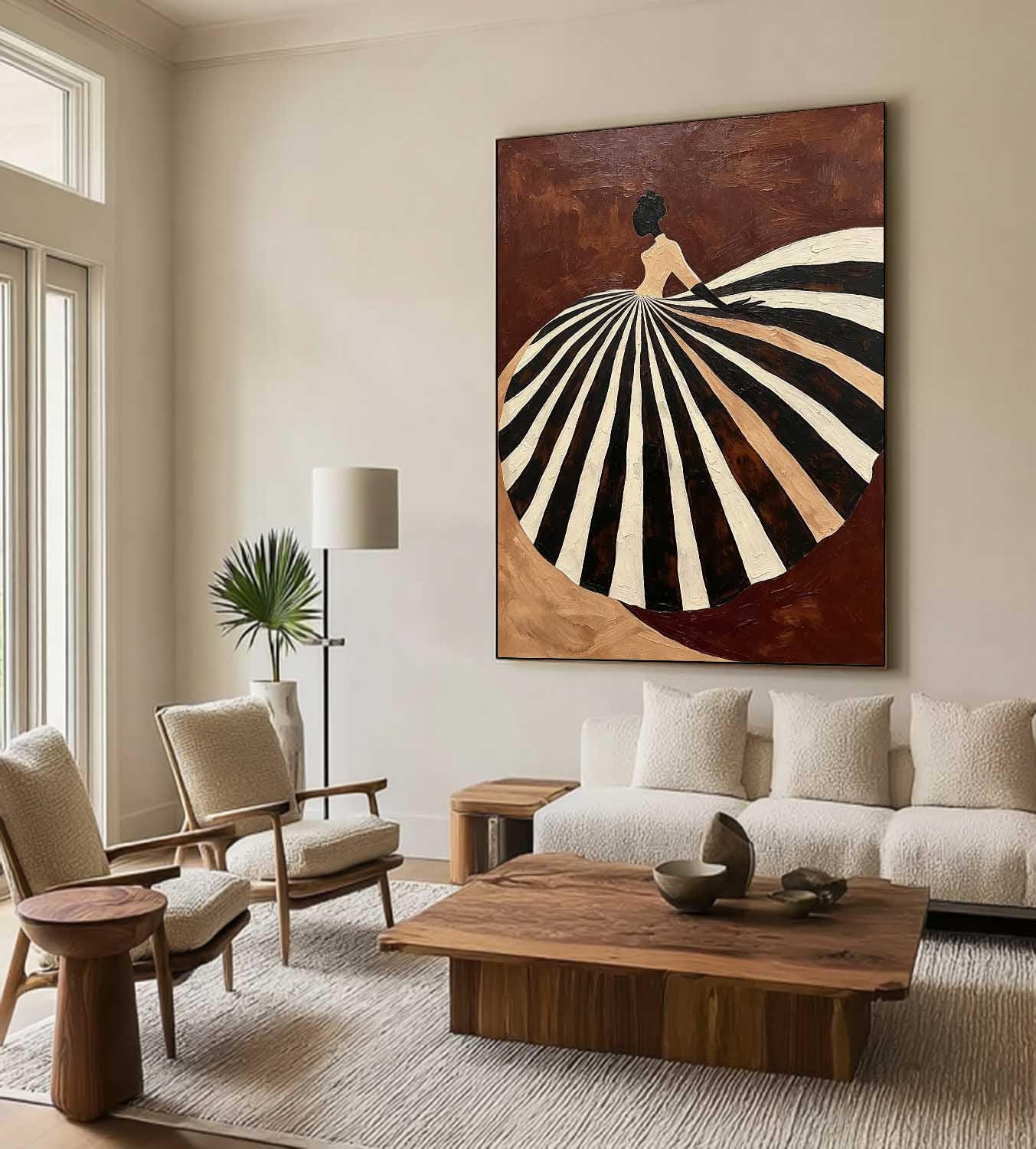 Modern Mid-century Figurative Canvas Painting, Brown and Neutral Tone Luxury Decor