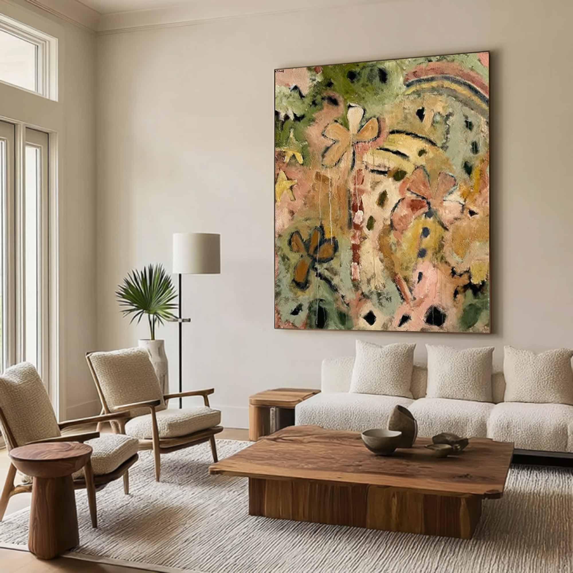 Colorful graffiti art, colorful textured wall decor for living room