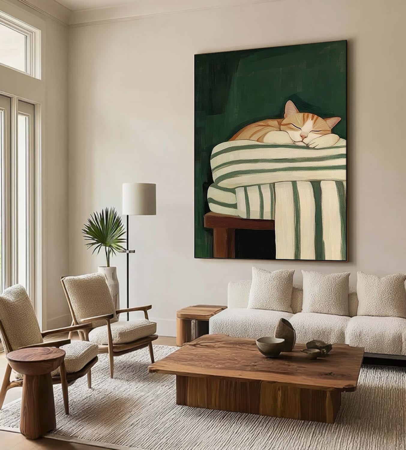 Modern Wabi-Sabi Style Pet Portrait Painting Cute Orange Tabby Wall Art