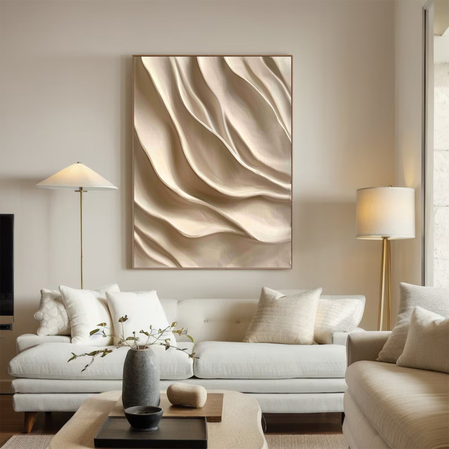 3D Wood Textured Wall Art Large Beige 3D Wall Art for Living Room