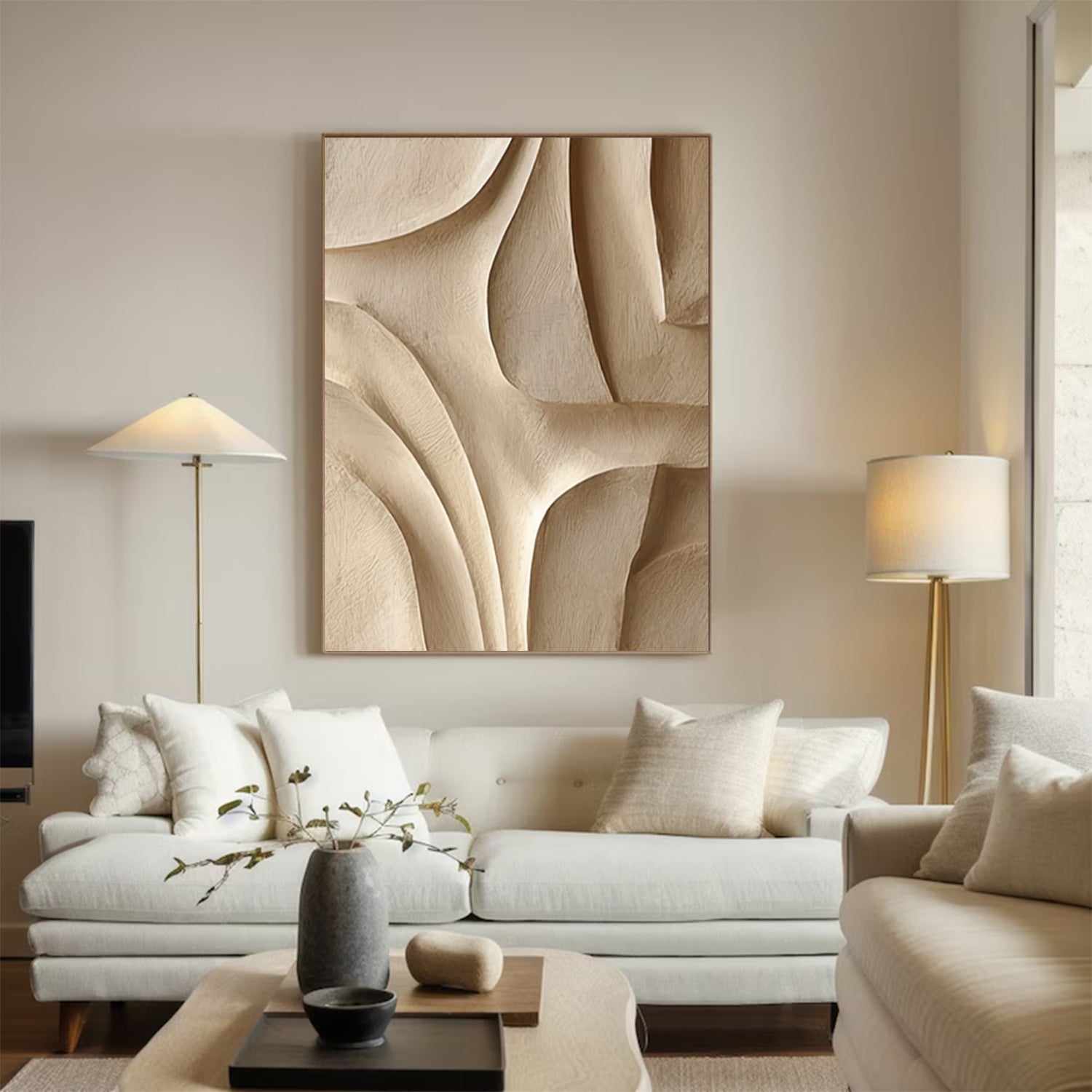 Large Beige Wood Wall Decor 3D Textured Wood Wall Art for Living Room