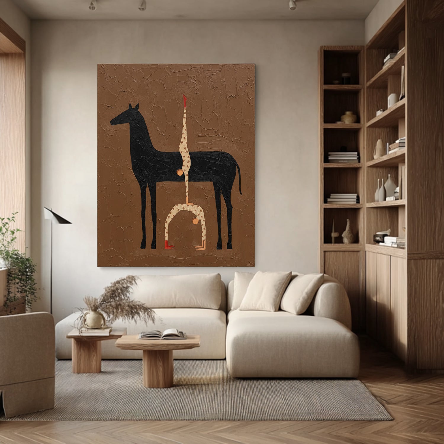 Abstract Horse Art Earth Tone Modern Equestrian Wall Decor Contemporary Folk Art