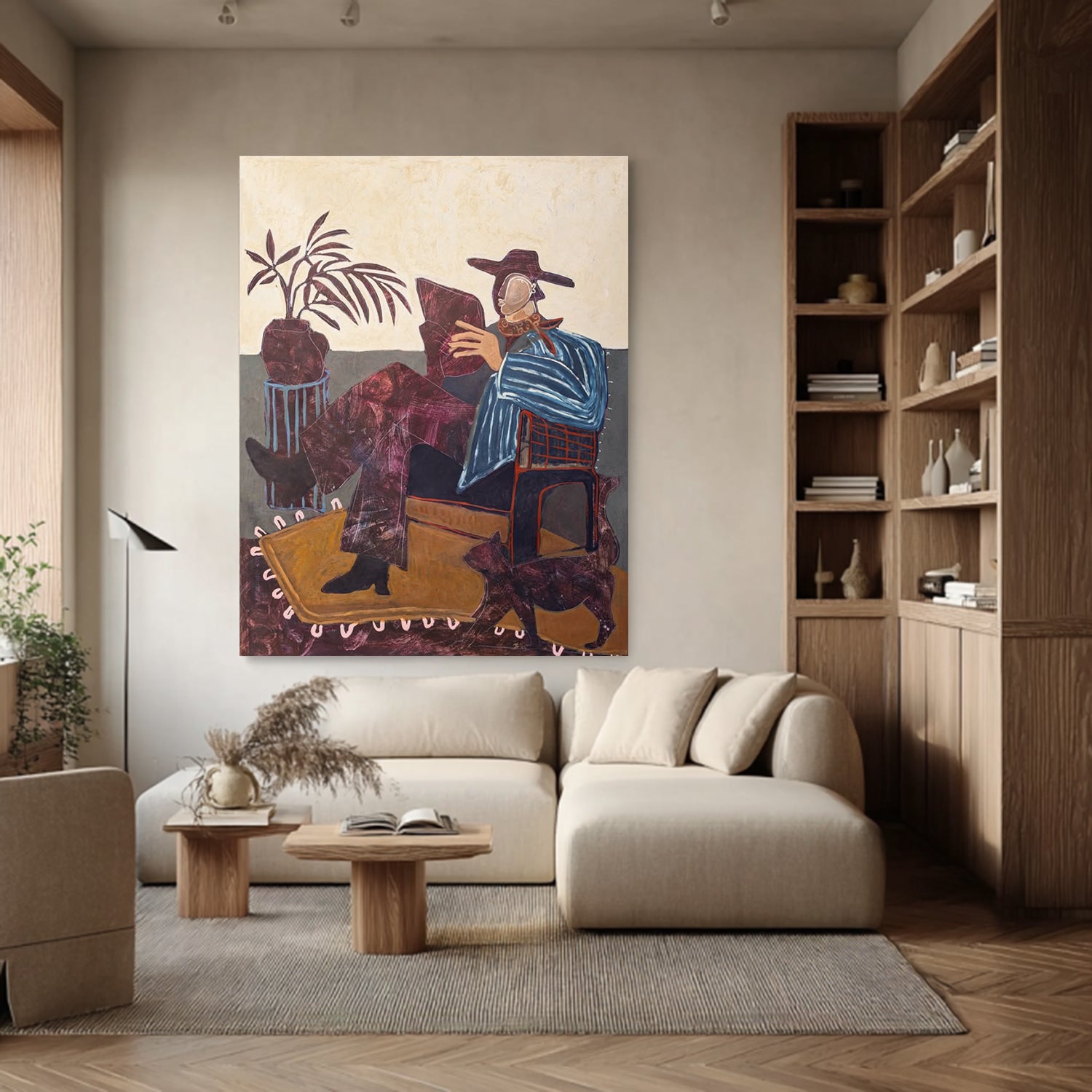Modern Figurative Portrait Oil Painting Mid-century Modern People Decor