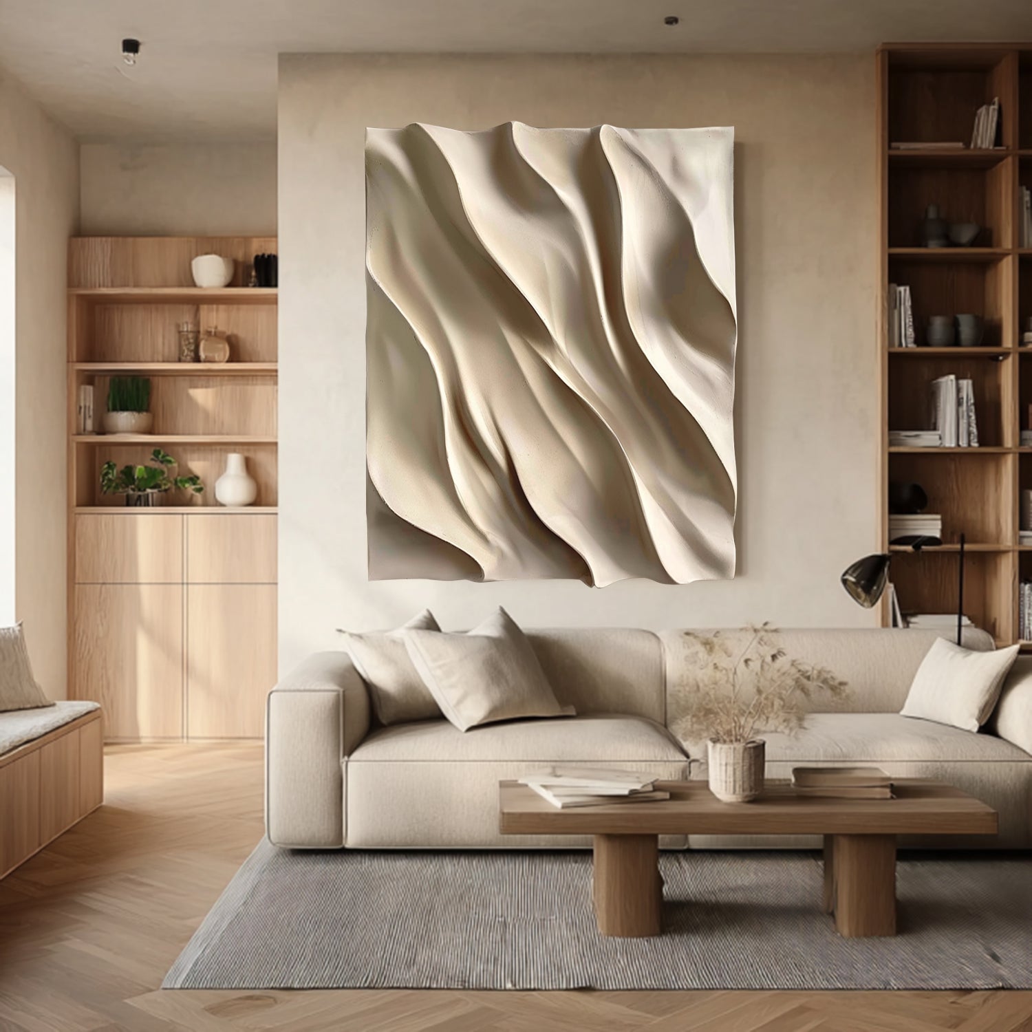 3D Textured Wood Wall Art | Neutral Boho Organic Wood Sculpture Decor