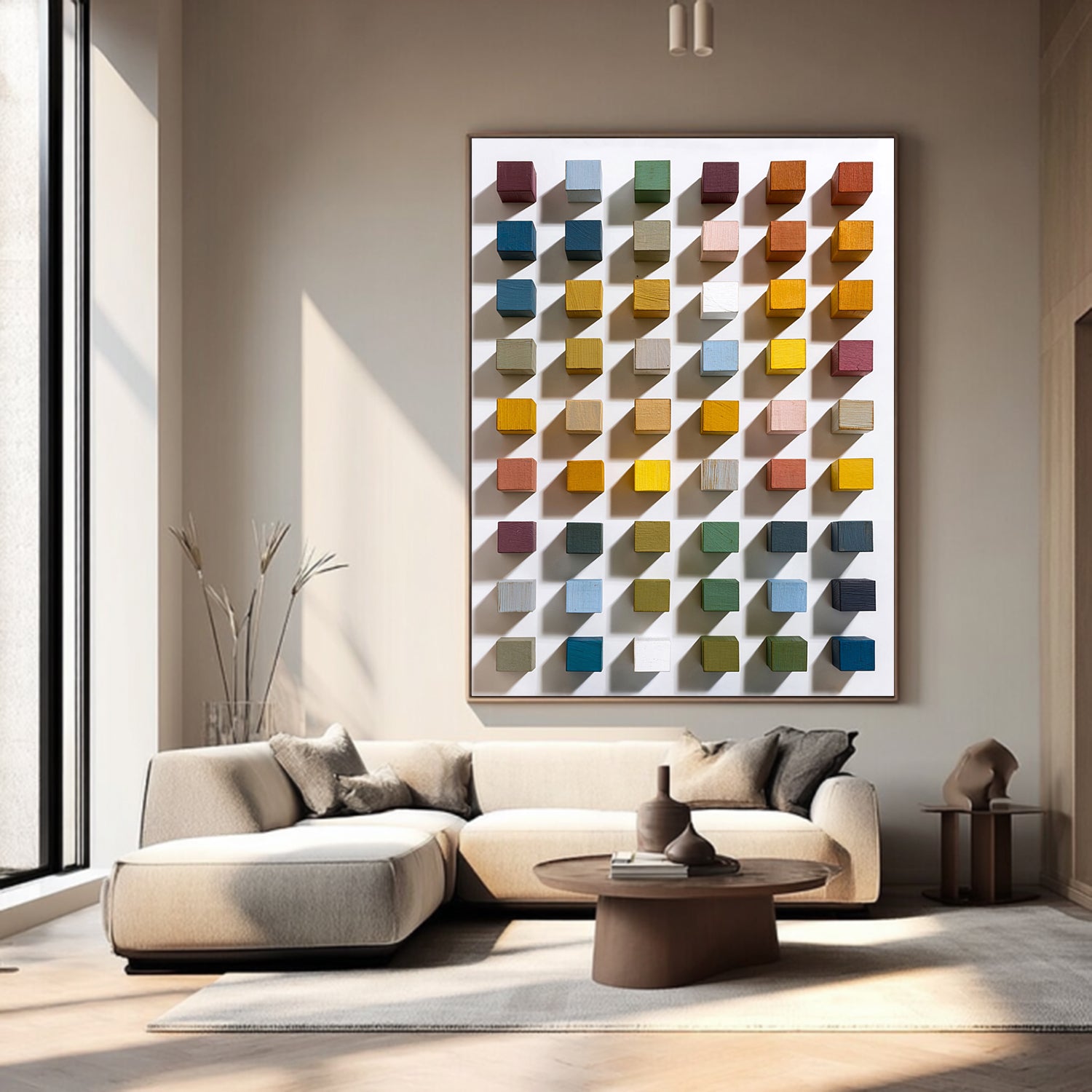 Modern Wood Mosaic Wall Decor 3D Wood Textured Wall art Geometric Wood art