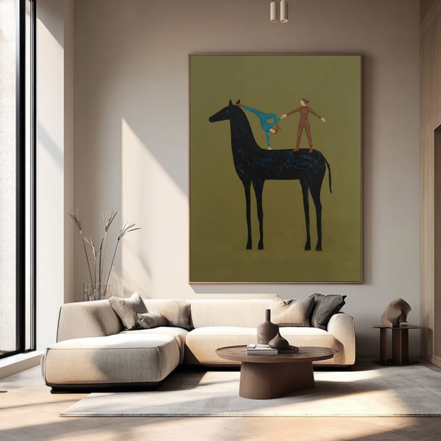 Abstract Horse and Rider Wall Art - Minimalist Equestrian Painting